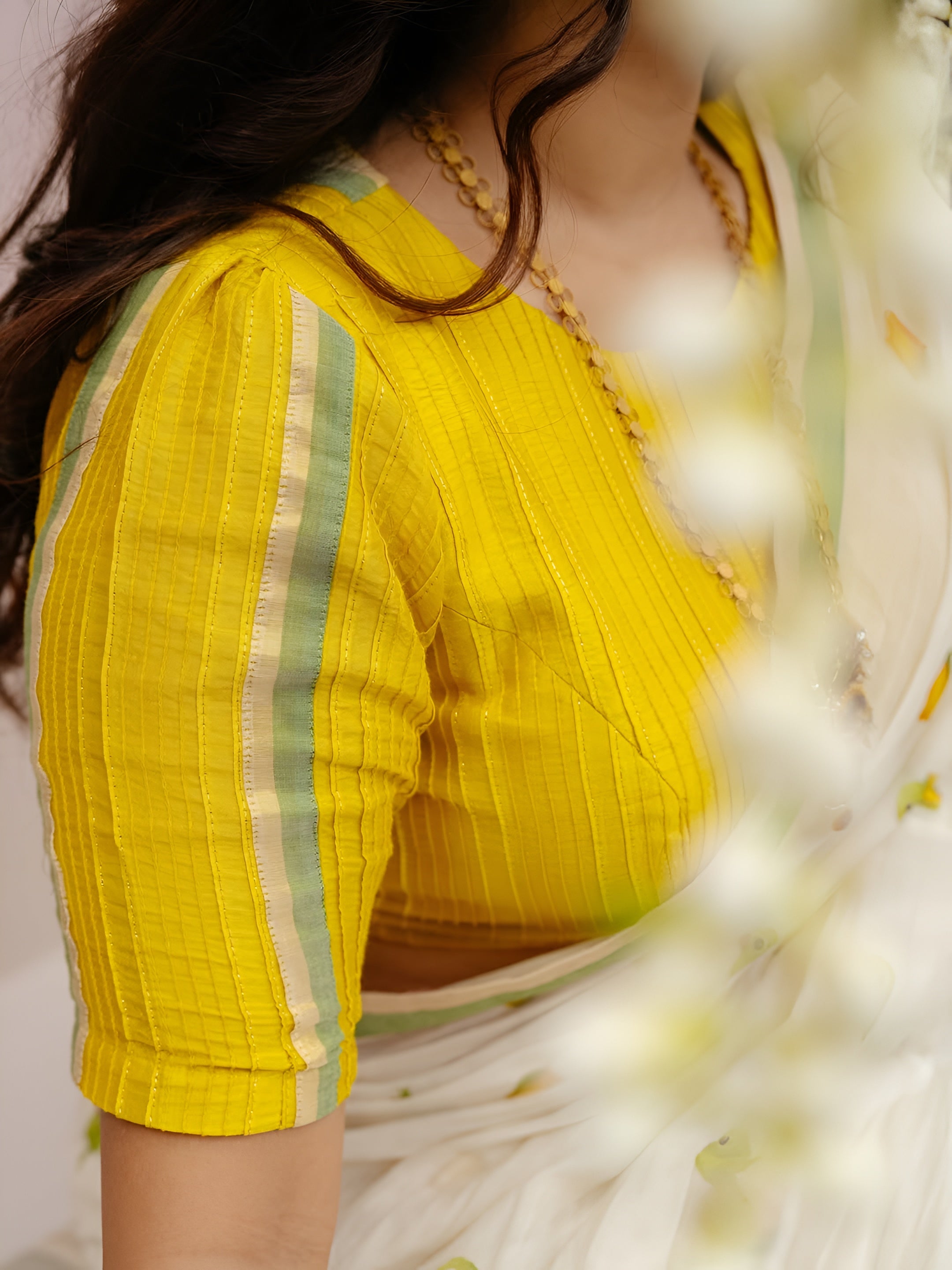 Elegant light yellow Linen Cotton Saree with Yellow Floral Print