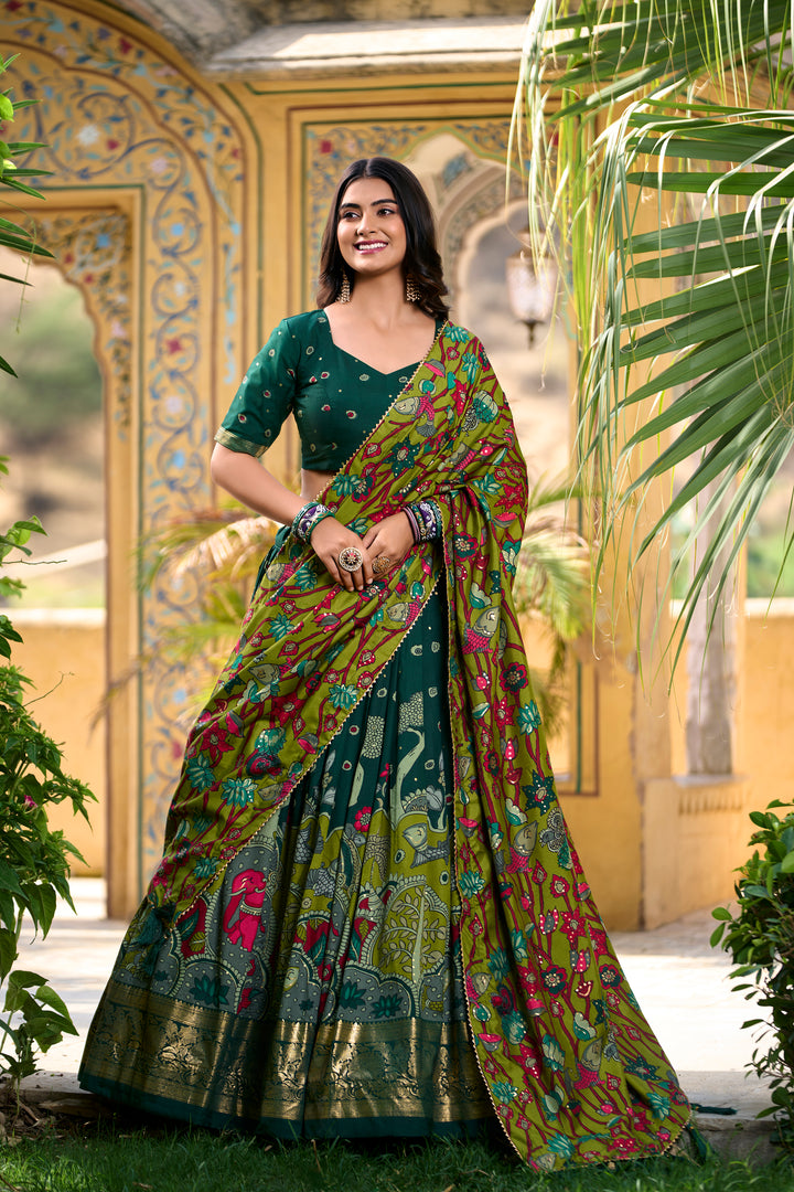 Women's Purple Tusser Silk Floral Printed Lehenga Choli with Foil Work & Gotta Patti Dupatta | Designer Festive, Wedding & Party Wear
