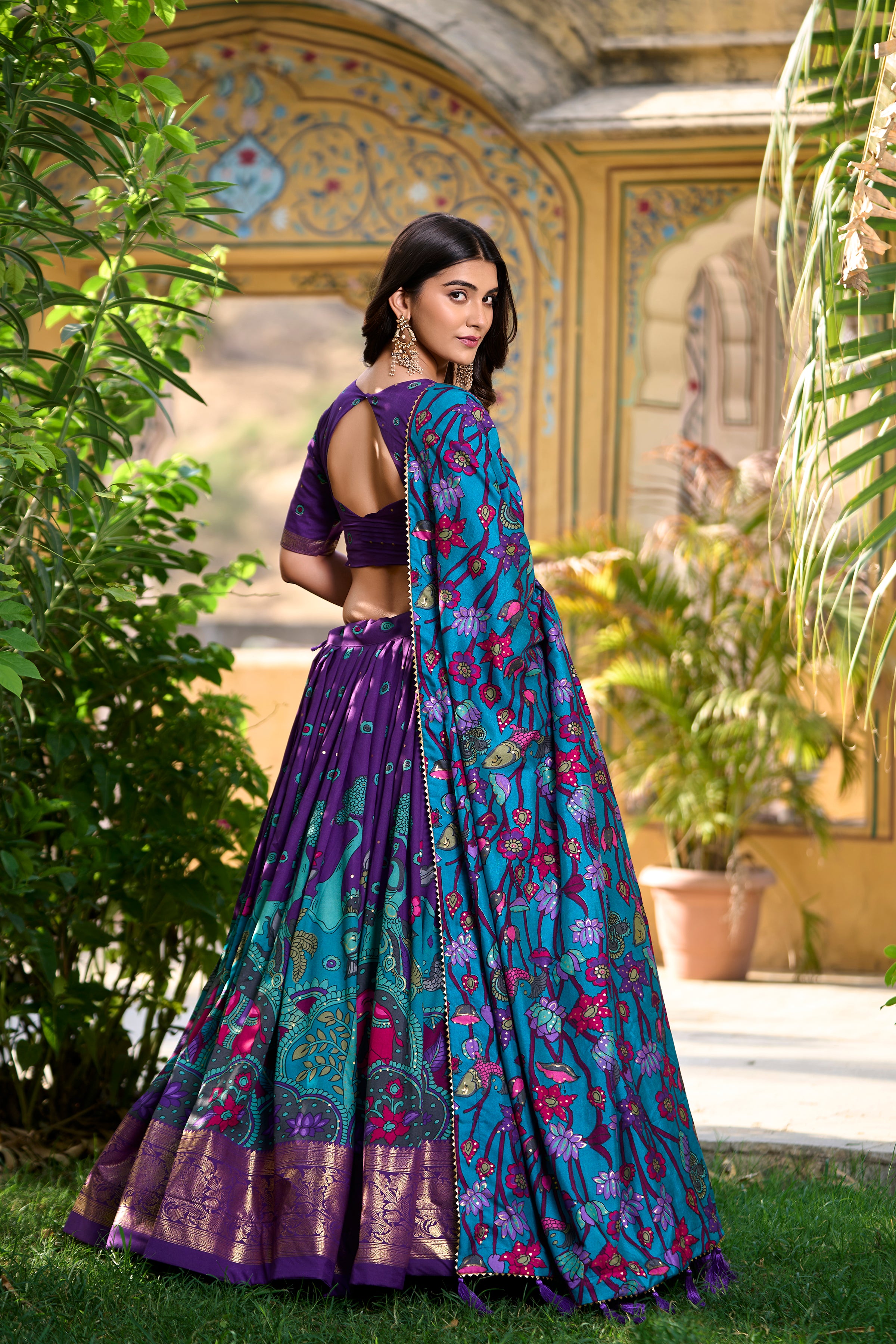 Women's Purple Tusser Silk Floral Printed Lehenga Choli with Foil Work & Gotta Patti Dupatta | Designer Festive, Wedding & Party Wear