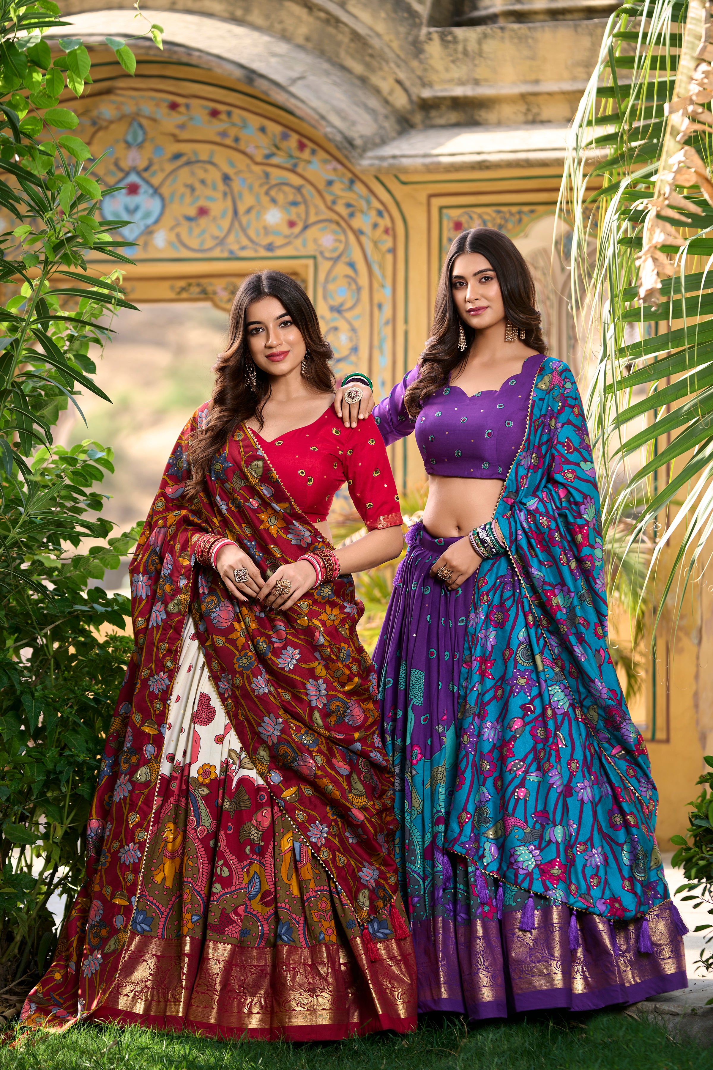 Women's Purple Tusser Silk Floral Printed Lehenga Choli with Foil Work & Gotta Patti Dupatta | Designer Festive, Wedding & Party Wear