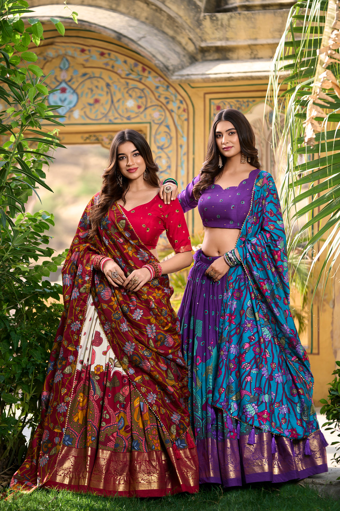 Women's Purple Tusser Silk Floral Printed Lehenga Choli with Foil Work & Gotta Patti Dupatta | Designer Festive, Wedding & Party Wear