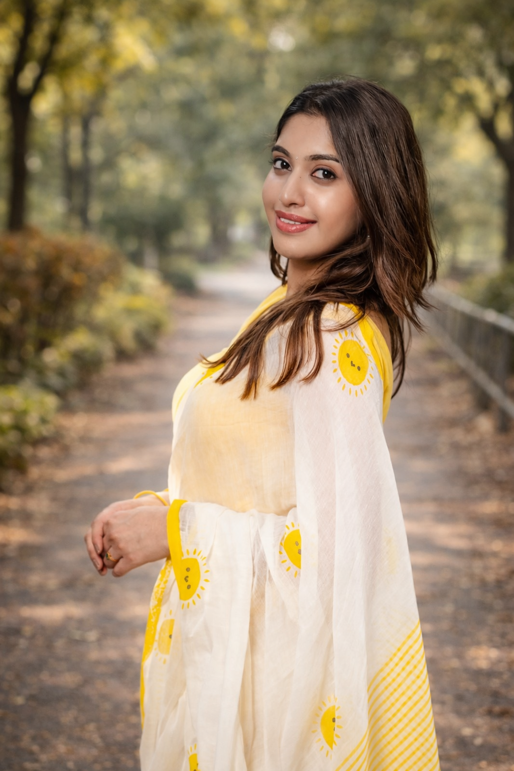Sunshine Bliss Linen Cotton Saree with Yellow Motifs