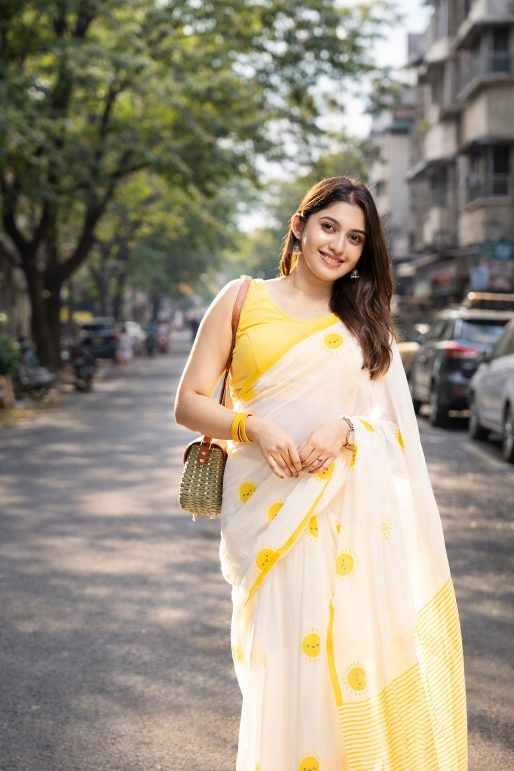 Sunshine Bliss Linen Cotton Saree with Yellow Motifs