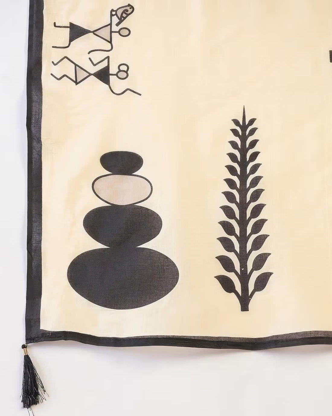 Beige Linen Cotton Saree with Tribal Warli Print