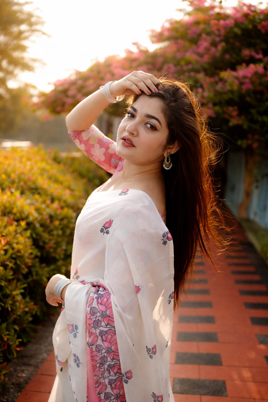Blush Bloom Linen Cotton Saree with Floral Border