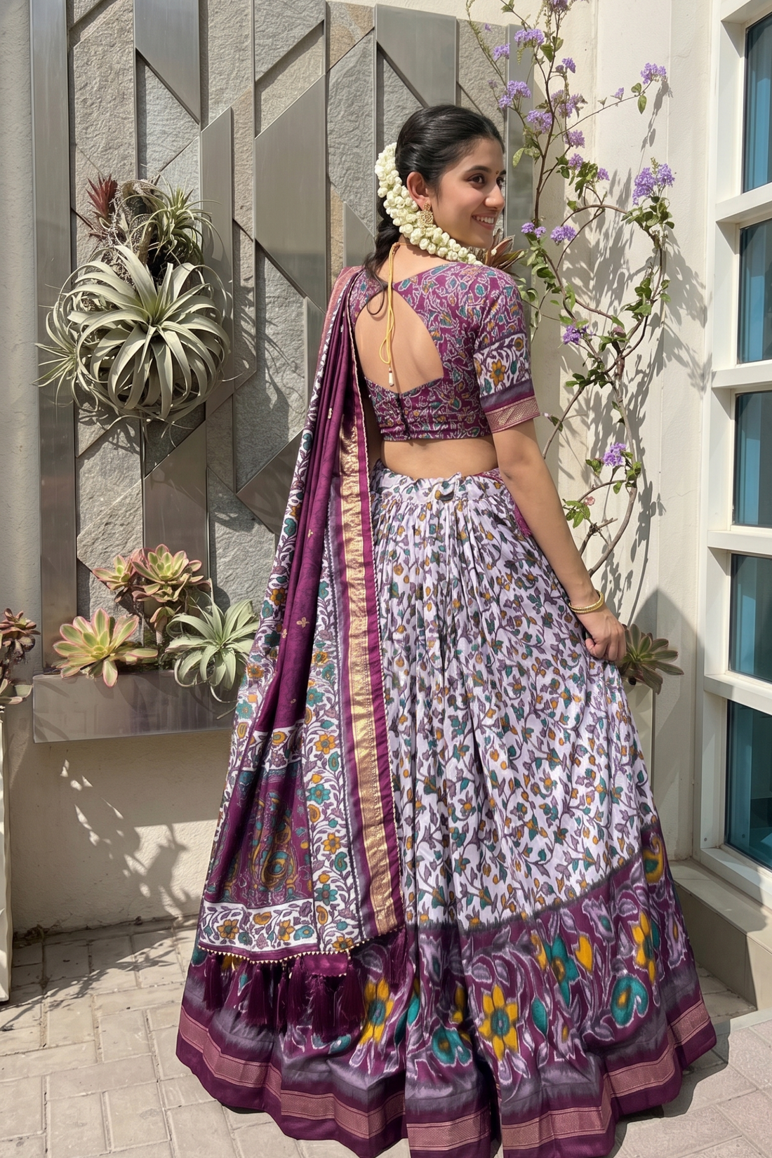 Women's Purple Floral Printed Tusser Silk Lehenga Choli with Foil Work & Gotta Patti Dupatta | Designer Wedding, Festive & Party Wear