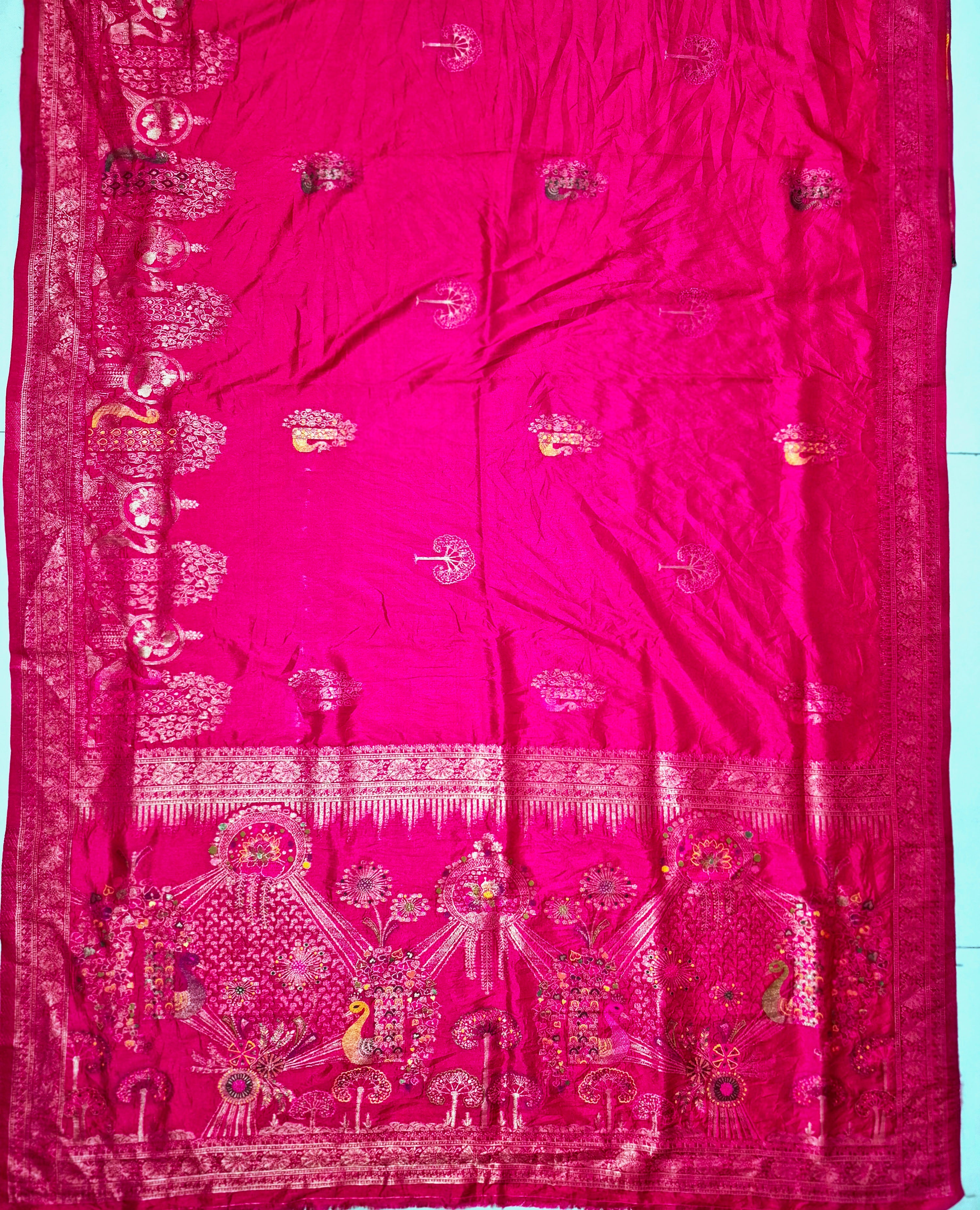 Royal Rani Pink Dola Silk Saree with Peacock & Heritage Woven Designer Pallu