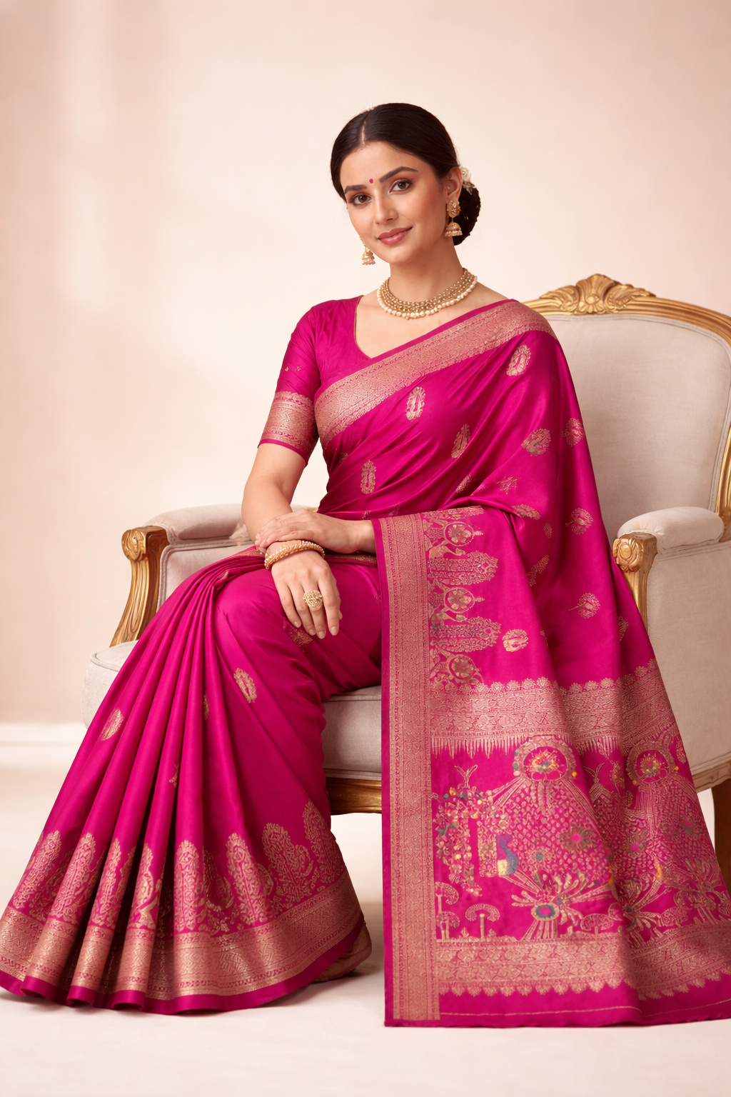 Royal Rani Pink Dola Silk Saree with Peacock & Heritage Woven Designer Pallu