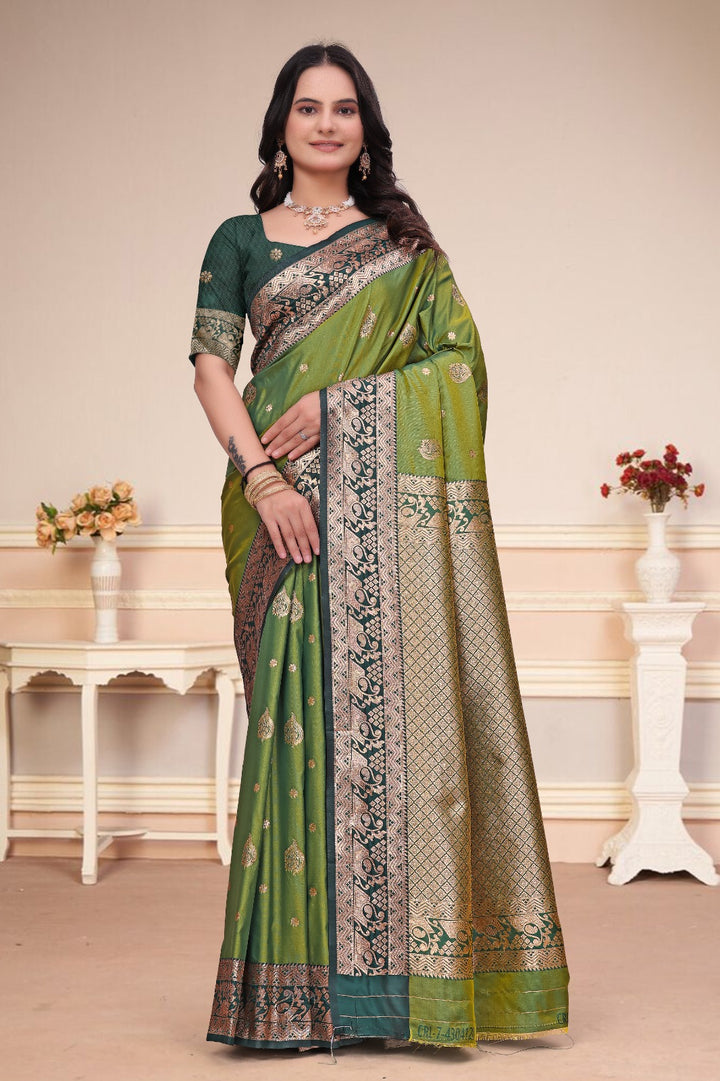 Olive Green 50/600 Silk Saree with Rich Zari Pallu