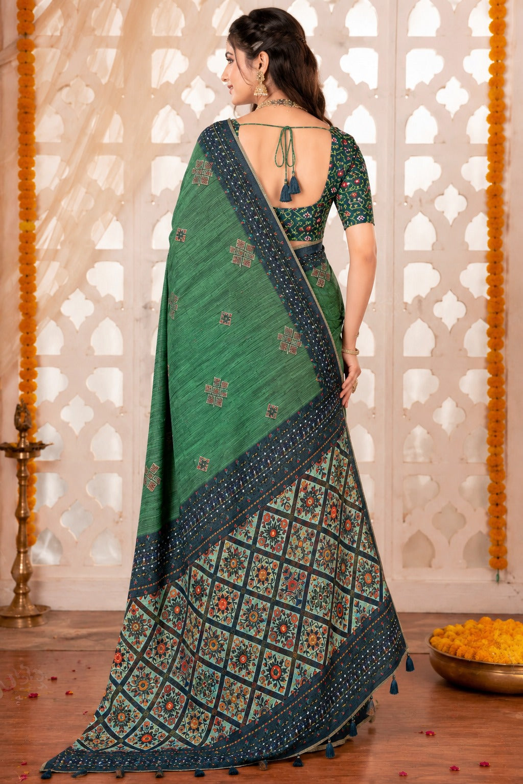 Emerald Green Loomline Heritage Saree