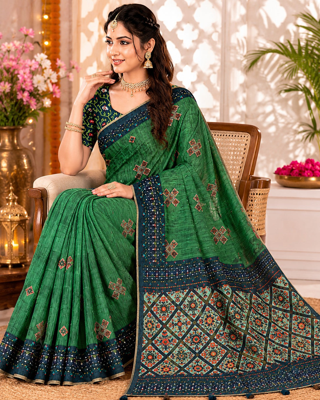 Emerald Green Loomline Heritage Saree