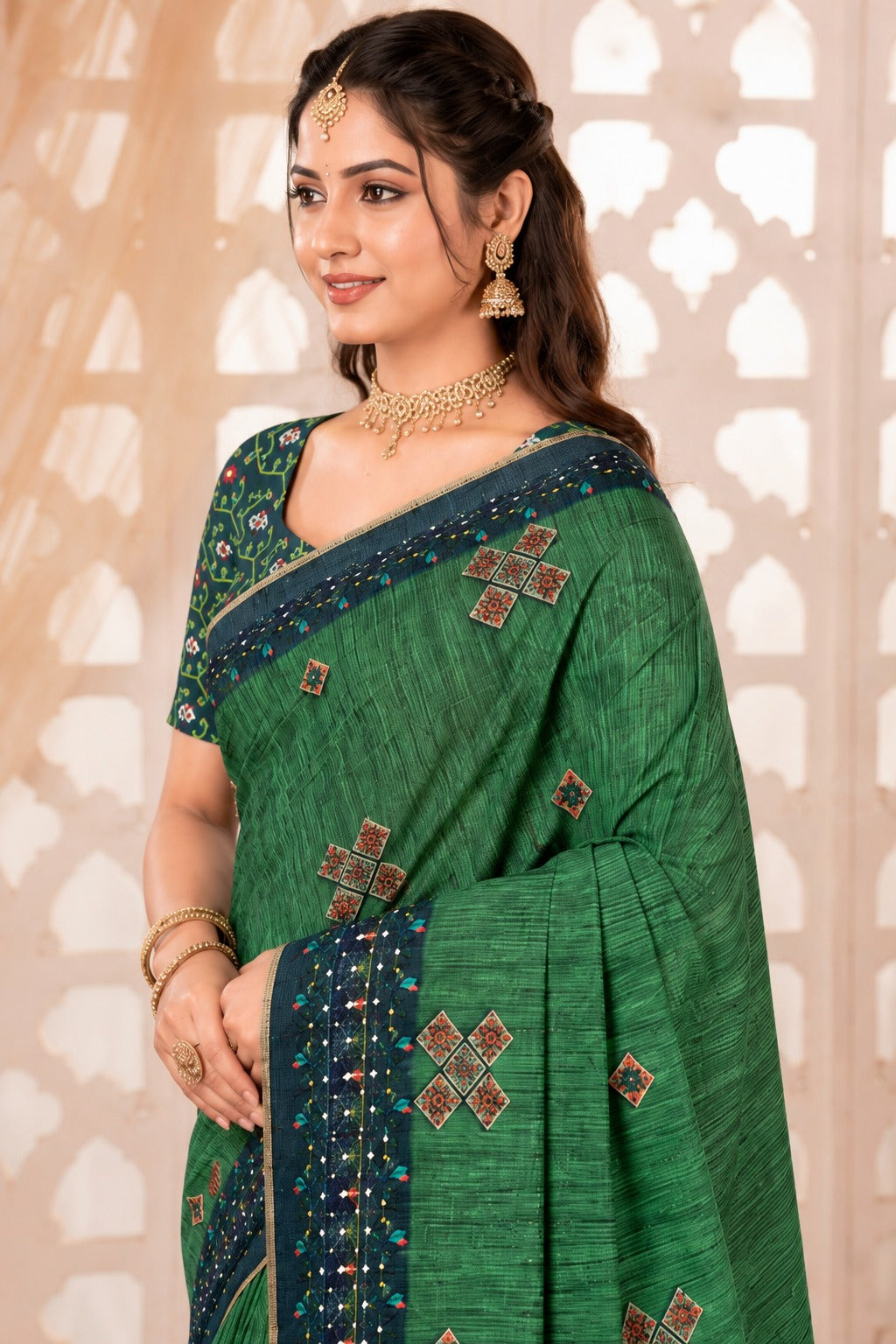 Emerald Green Loomline Heritage Saree