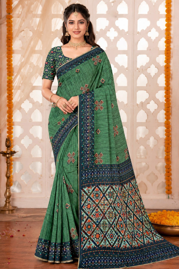 Emerald Green Loomline Heritage Saree