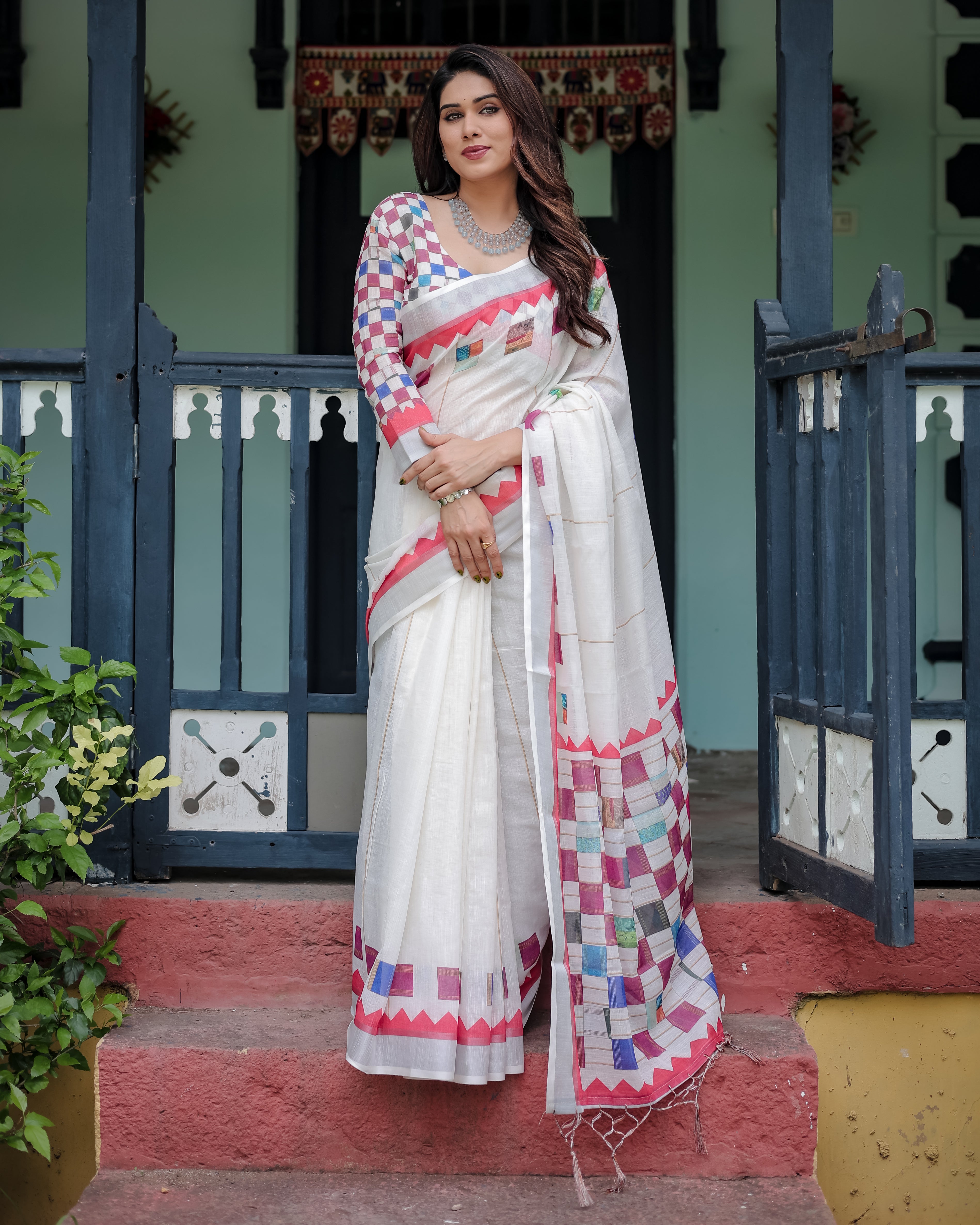 Modern Mosaic Linen Cotton Saree