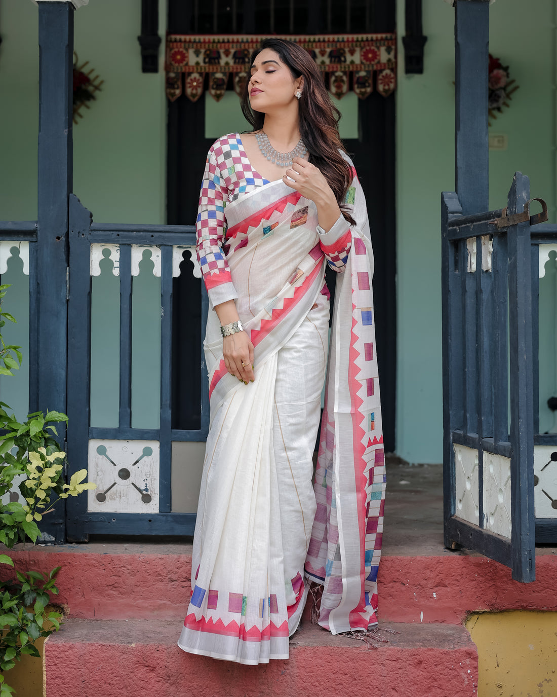 Modern Mosaic Linen Cotton Saree