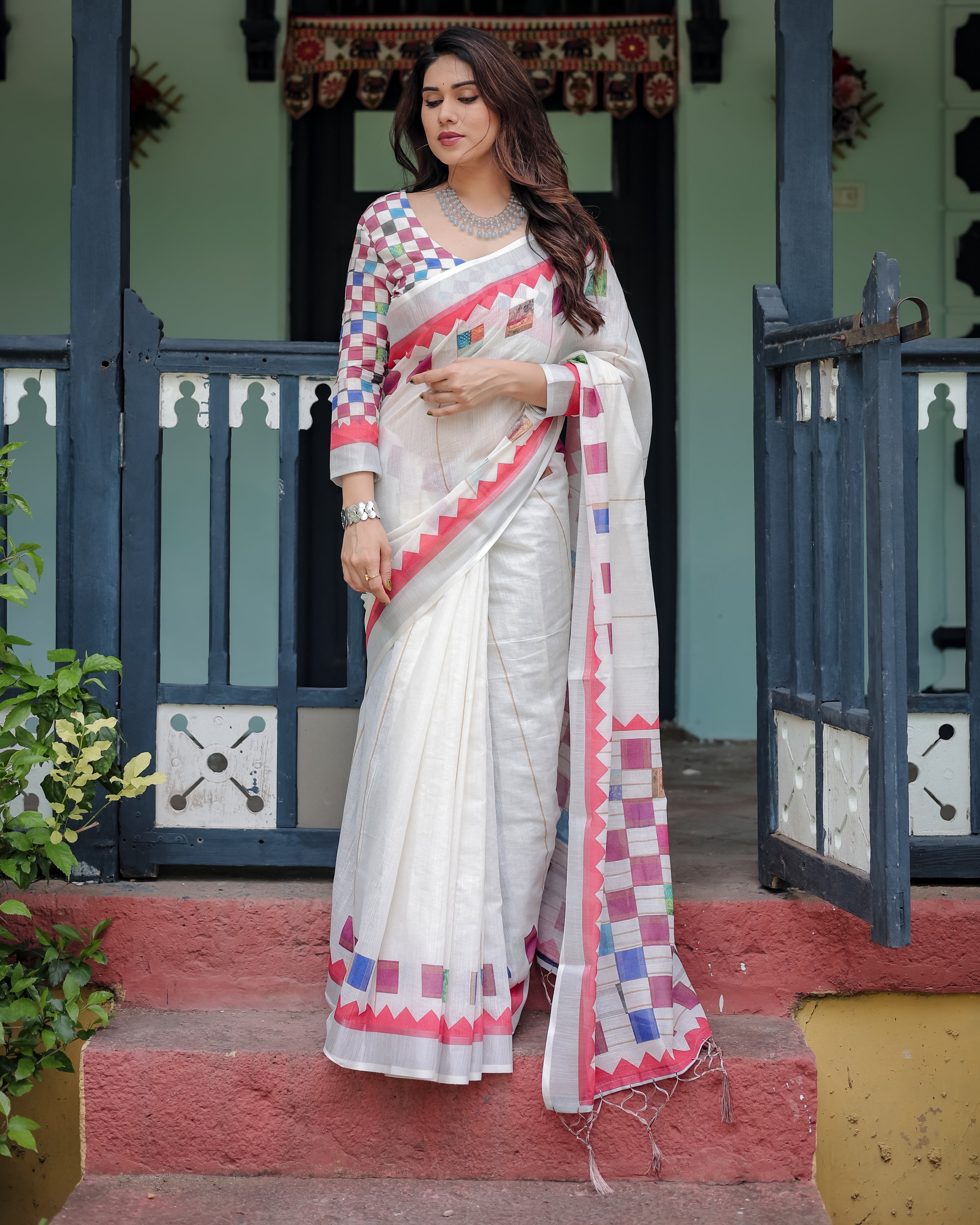 Modern Mosaic Linen Cotton Saree
