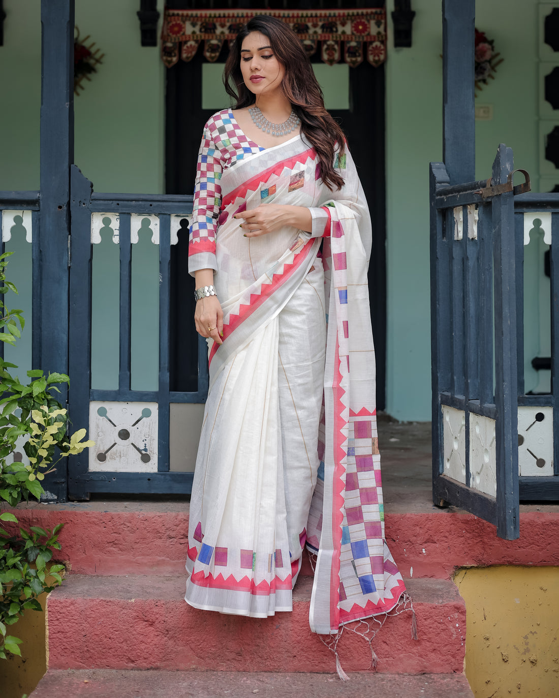 Modern Mosaic Linen Cotton Saree