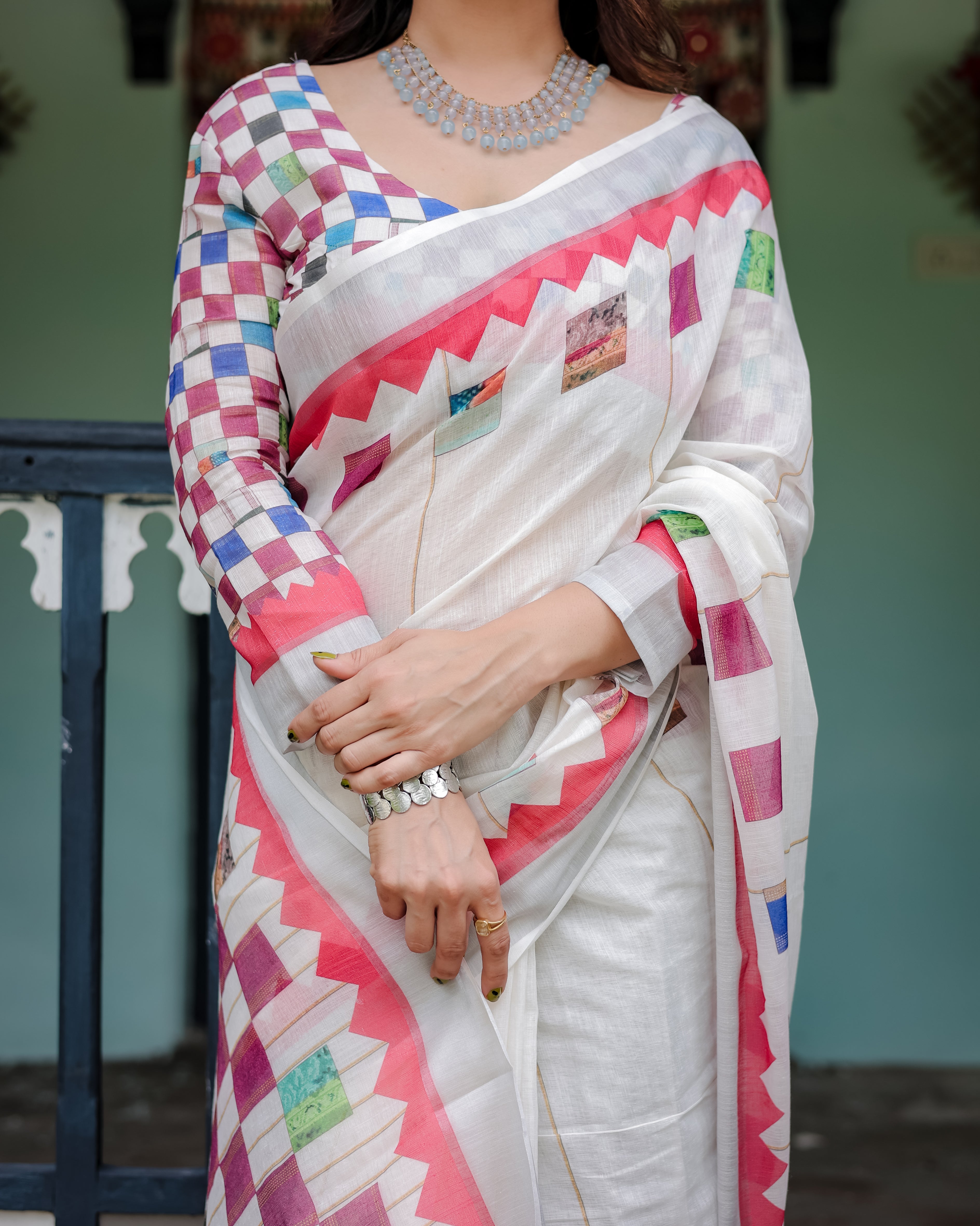 Modern Mosaic Linen Cotton Saree