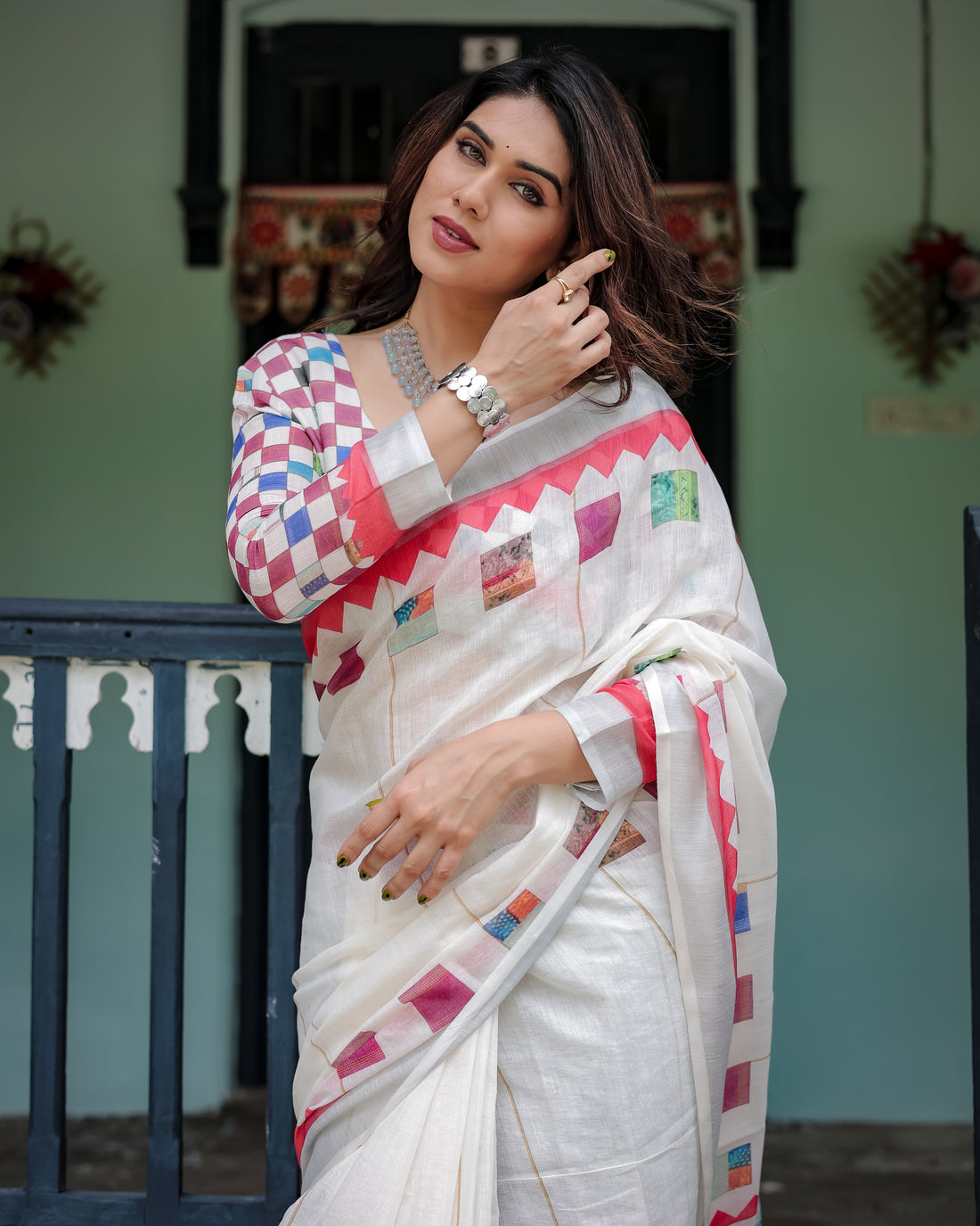 Modern Mosaic Linen Cotton Saree