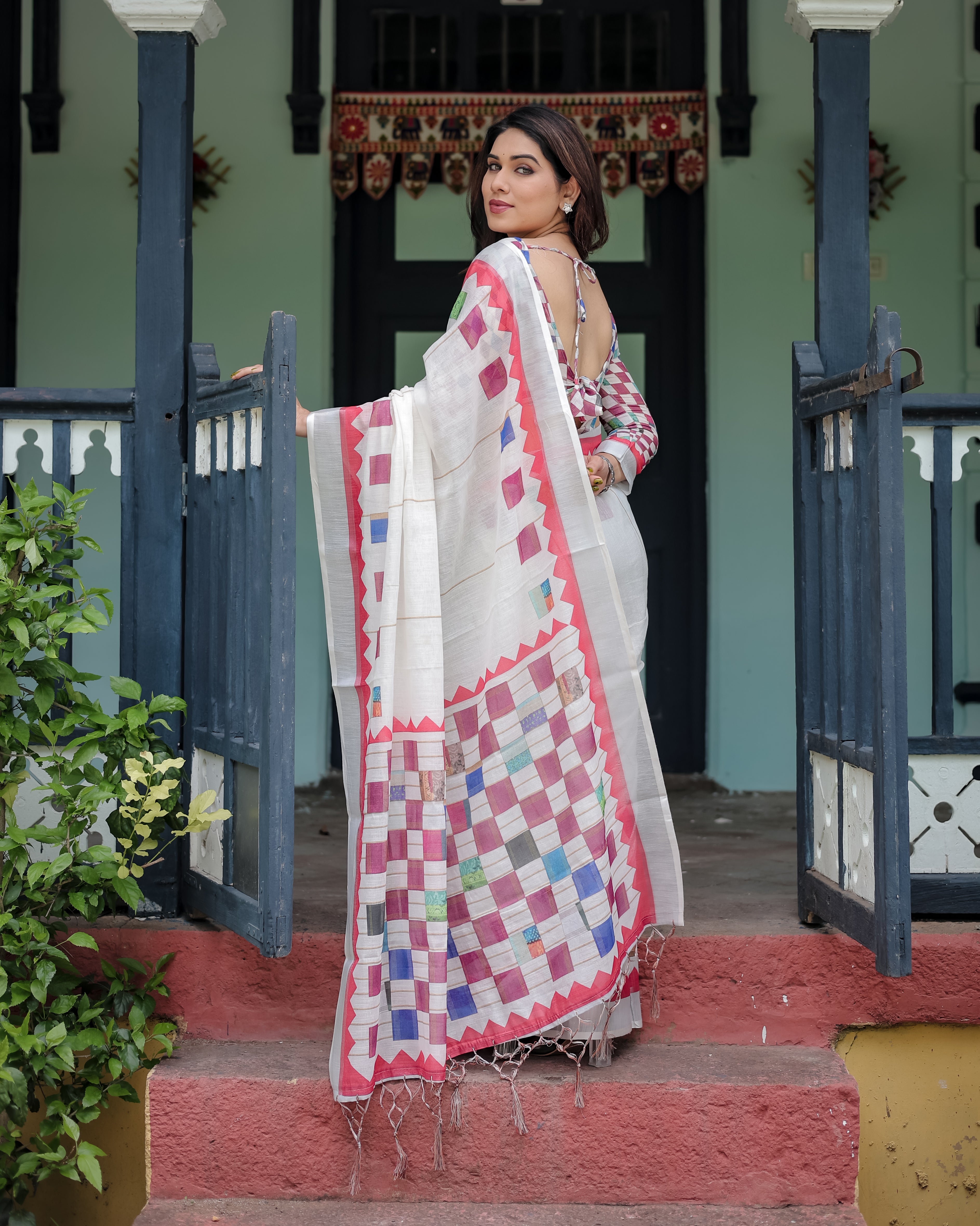 Modern Mosaic Linen Cotton Saree