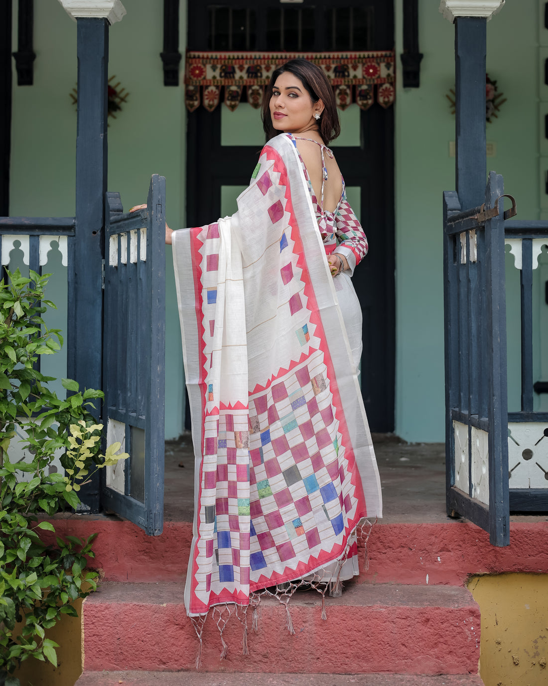 Modern Mosaic Linen Cotton Saree