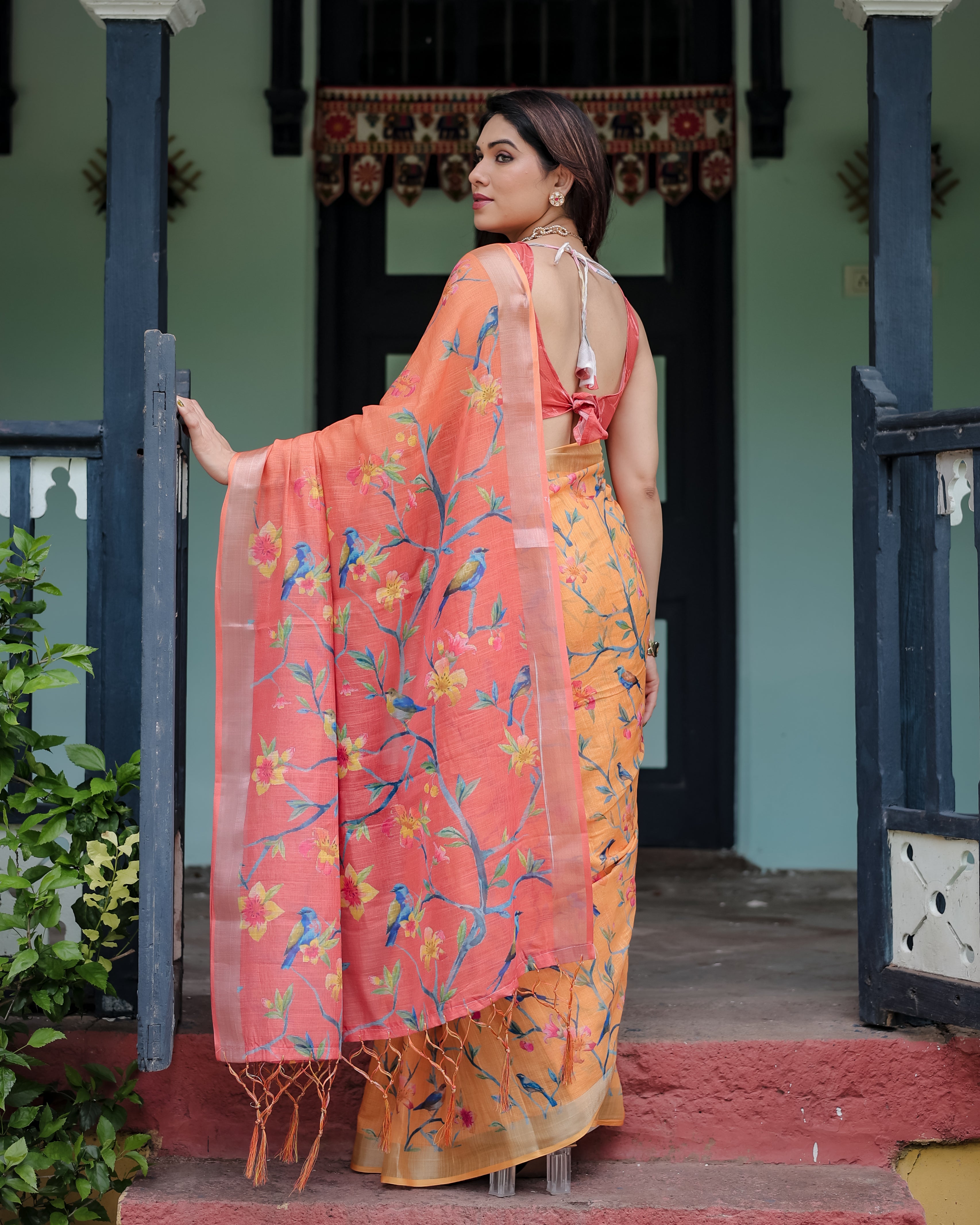 Rustic Tale Printed Linen Saree