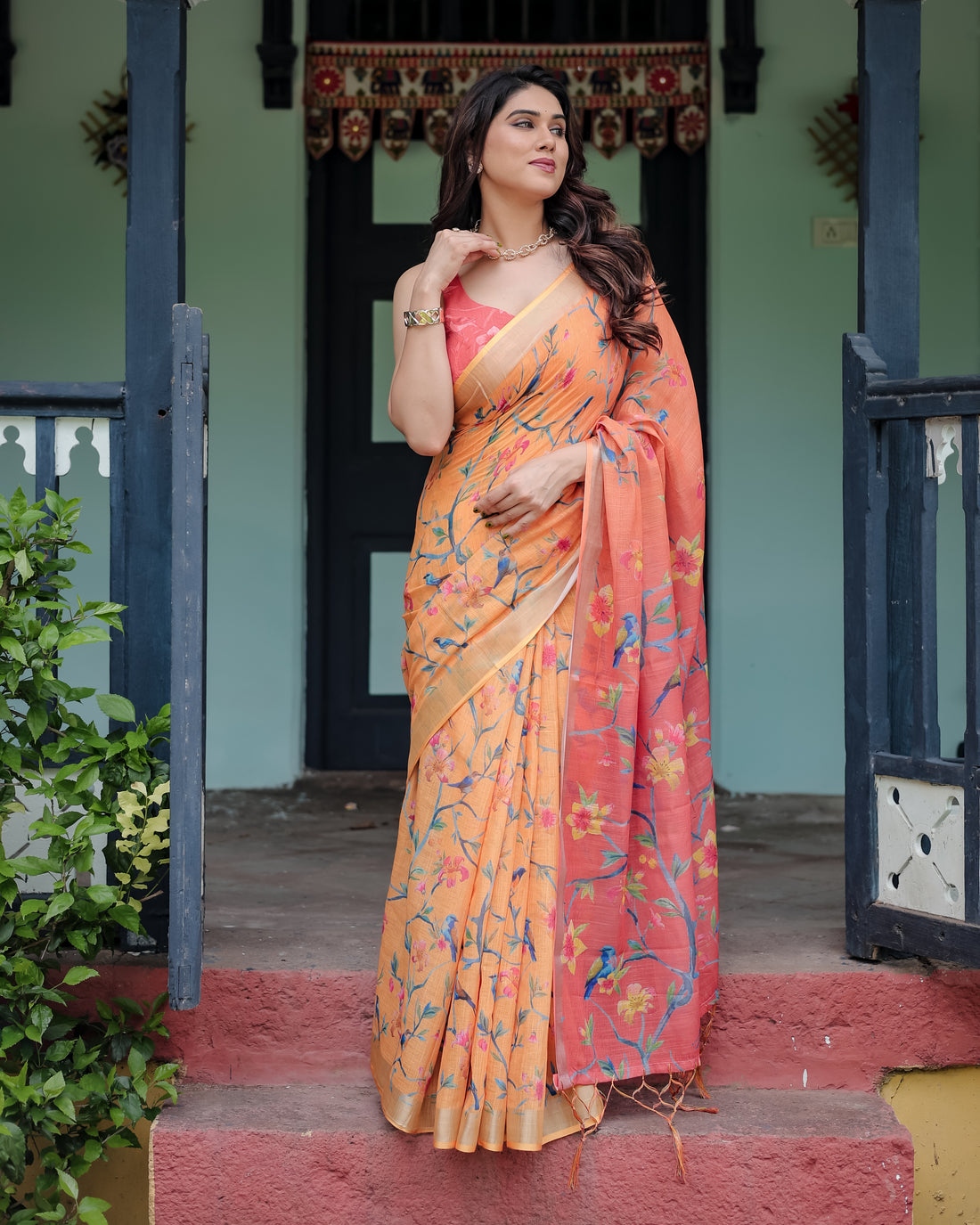 Rustic Tale Printed Linen Saree