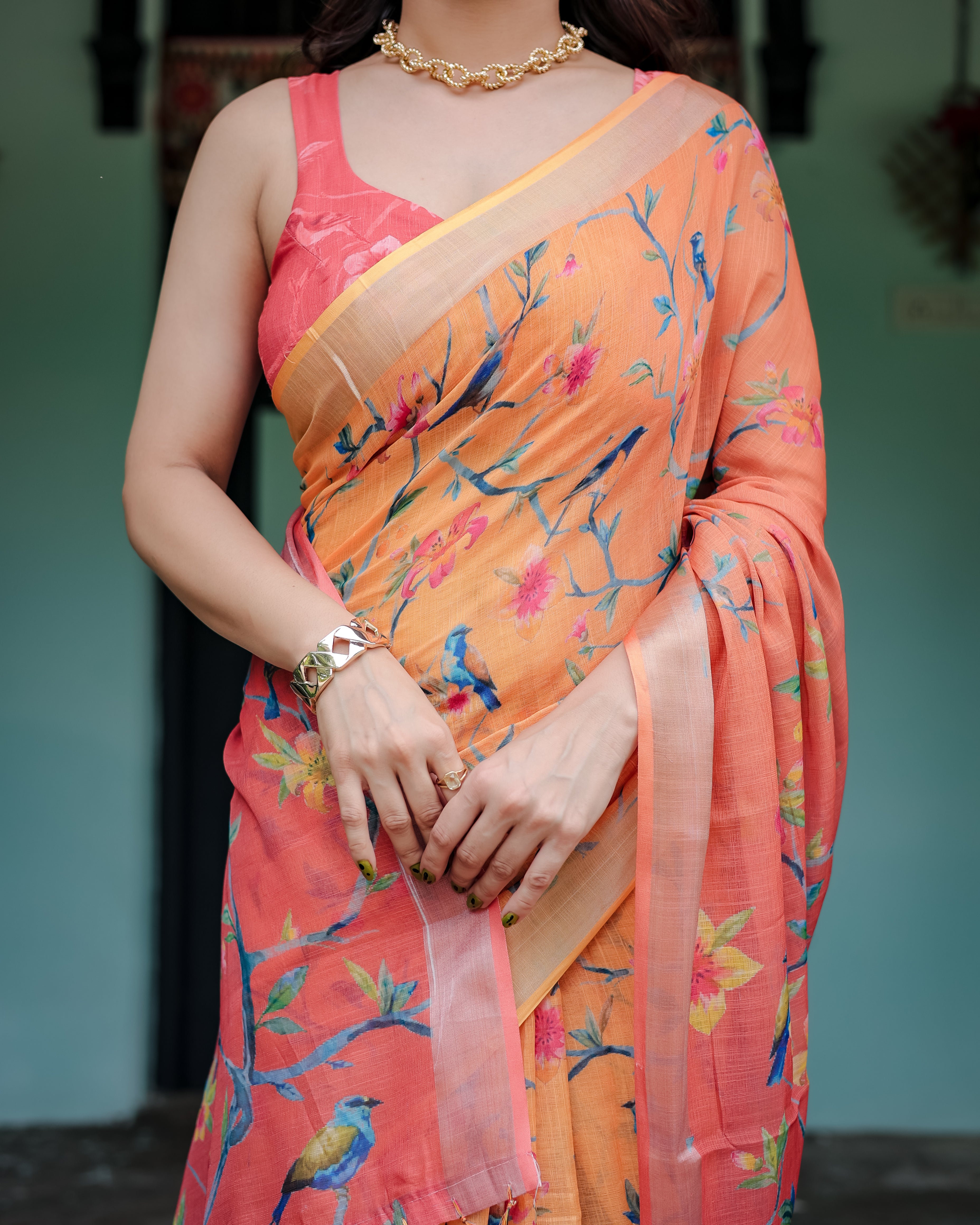 Rustic Tale Printed Linen Saree