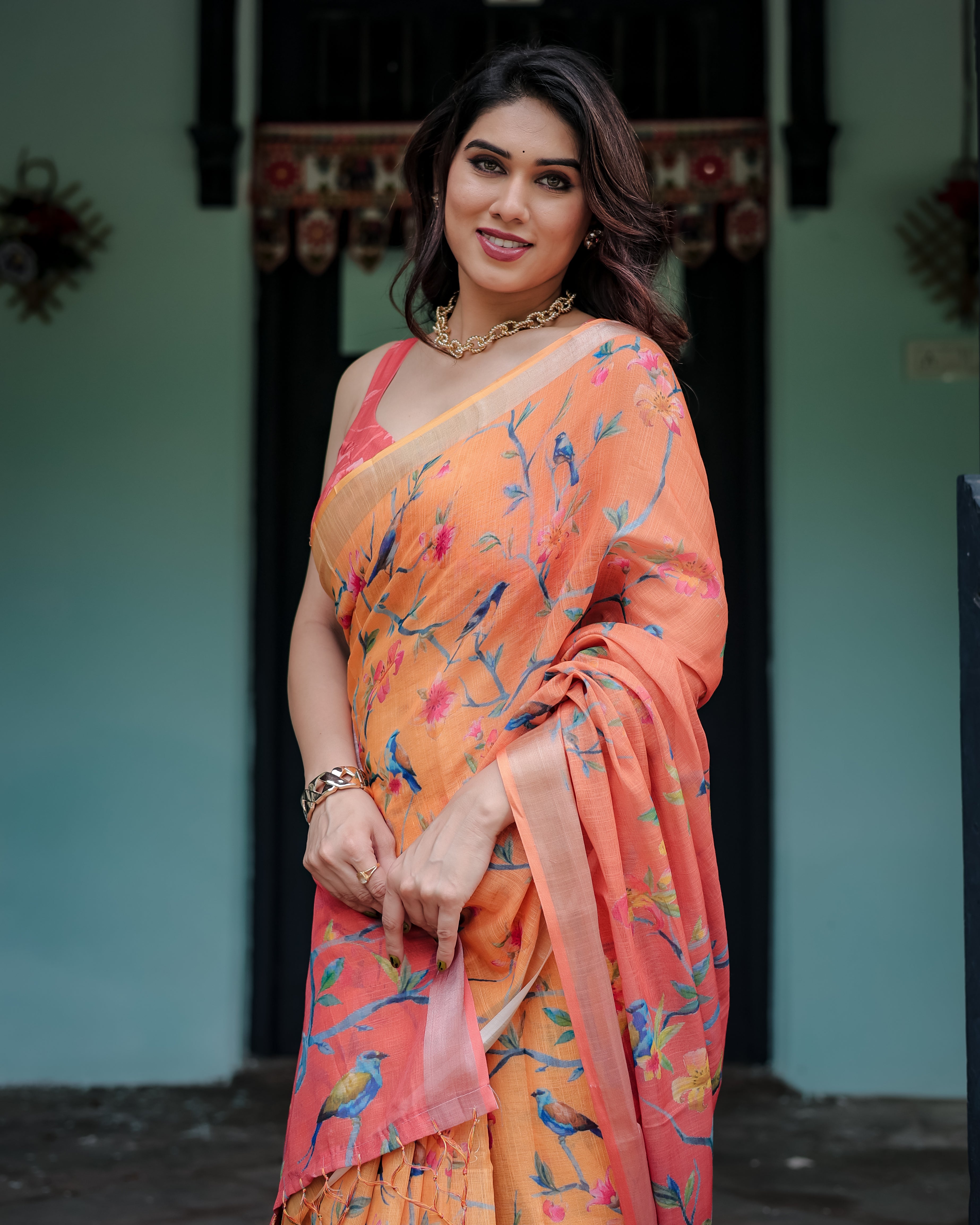 Rustic Tale Printed Linen Saree