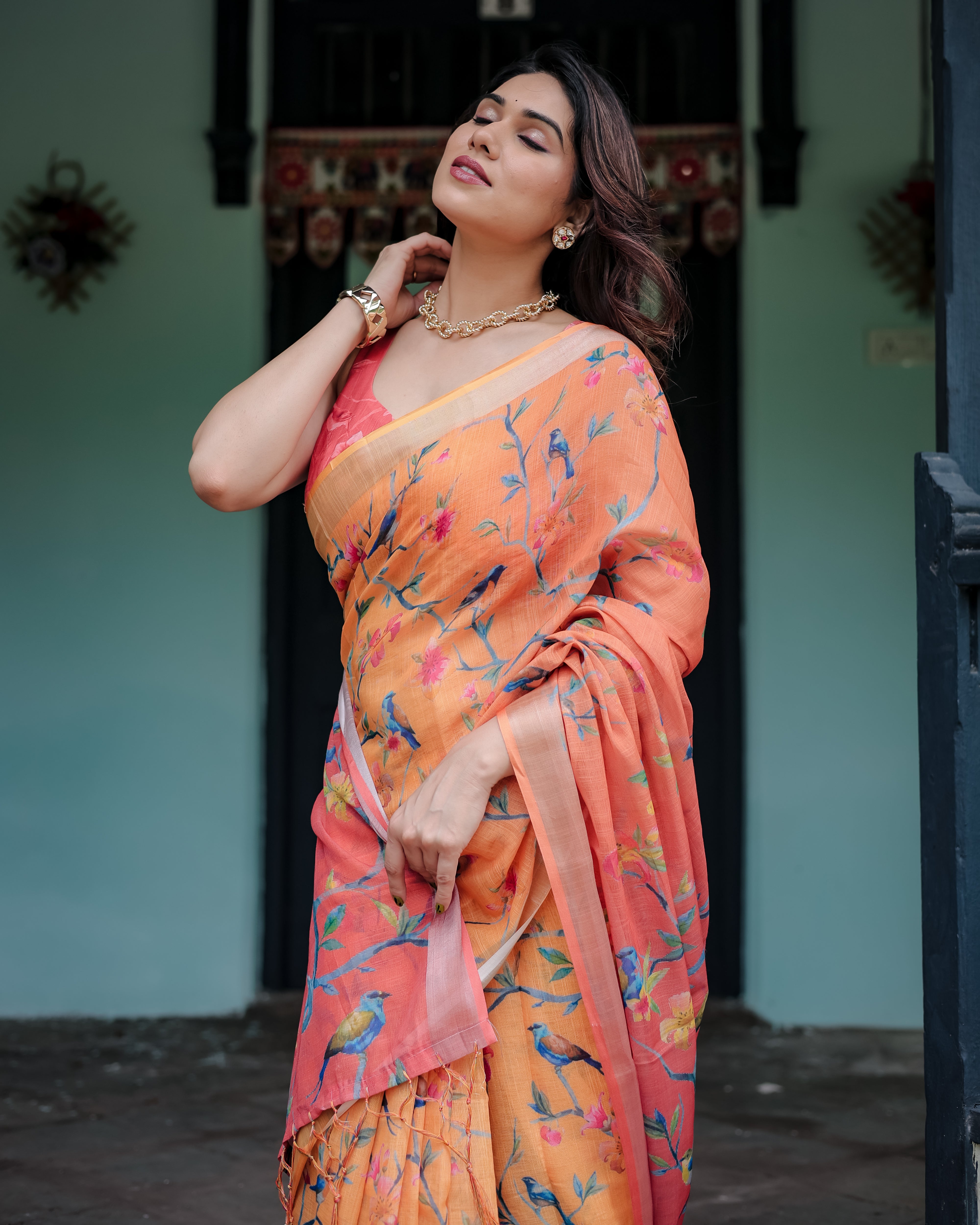 Rustic Tale Printed Linen Saree