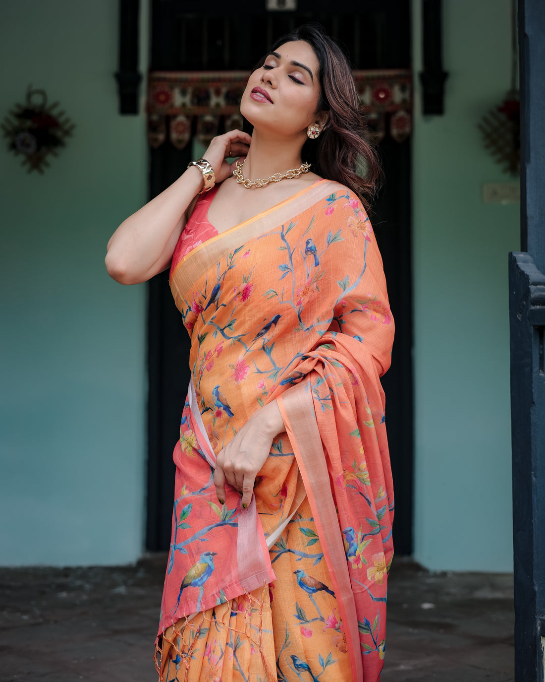 Rustic Tale Printed Linen Saree