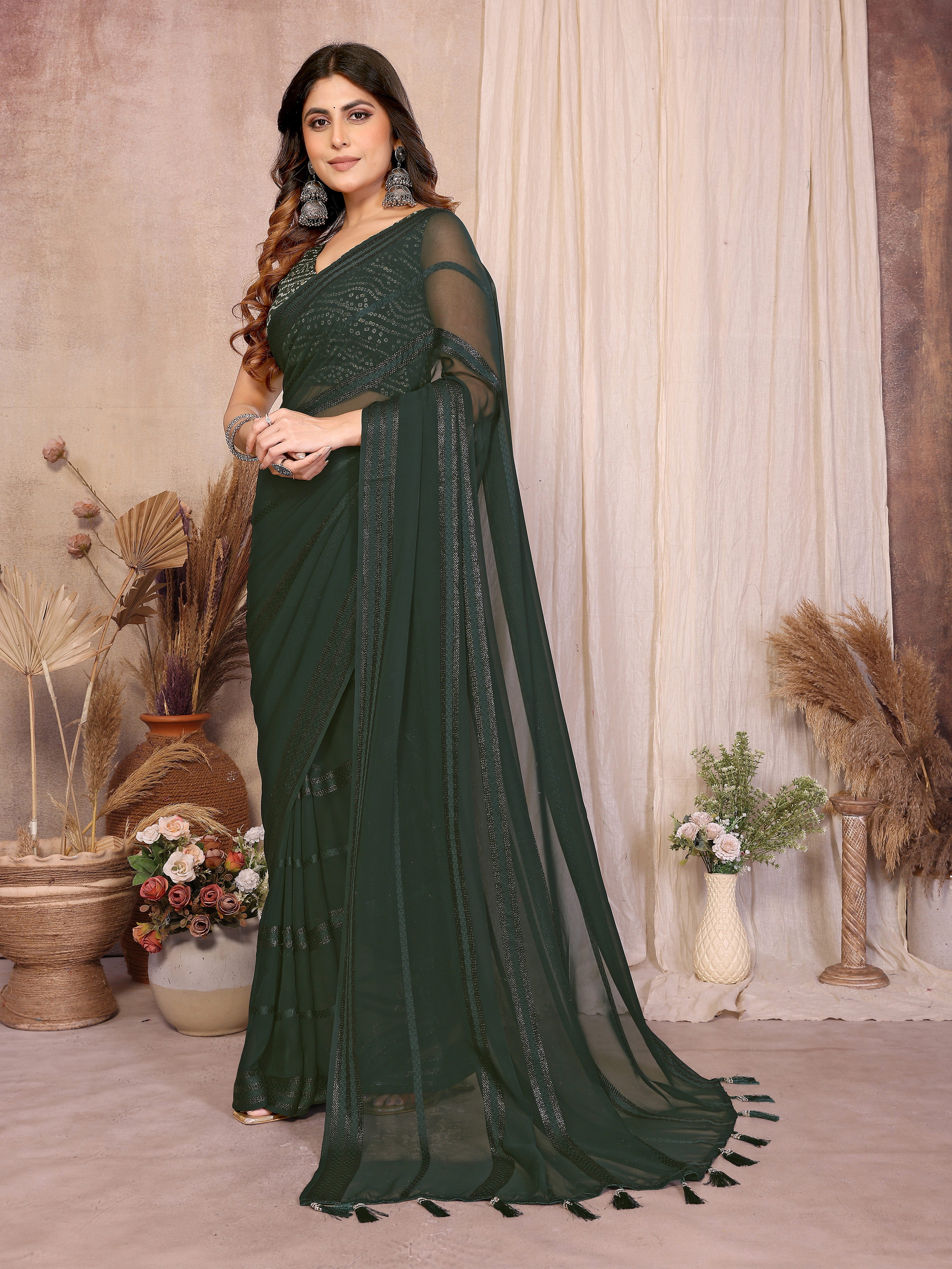 Georgette Silk Saree with Kaju Patta Pattern & Printed Foil Work Blouse