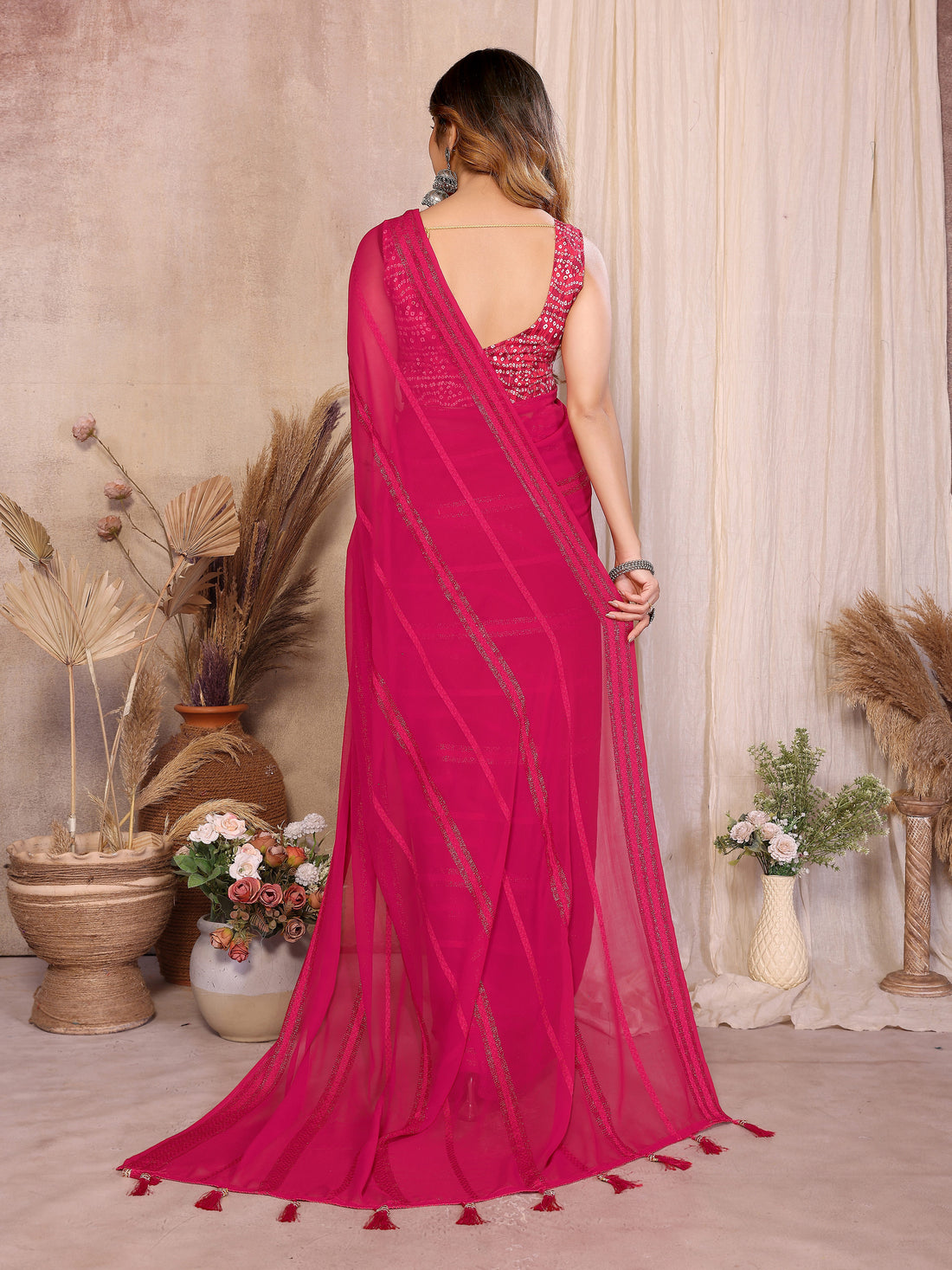 Georgette Silk Saree with Kaju Patta Pattern & Printed Foil Work Blouse