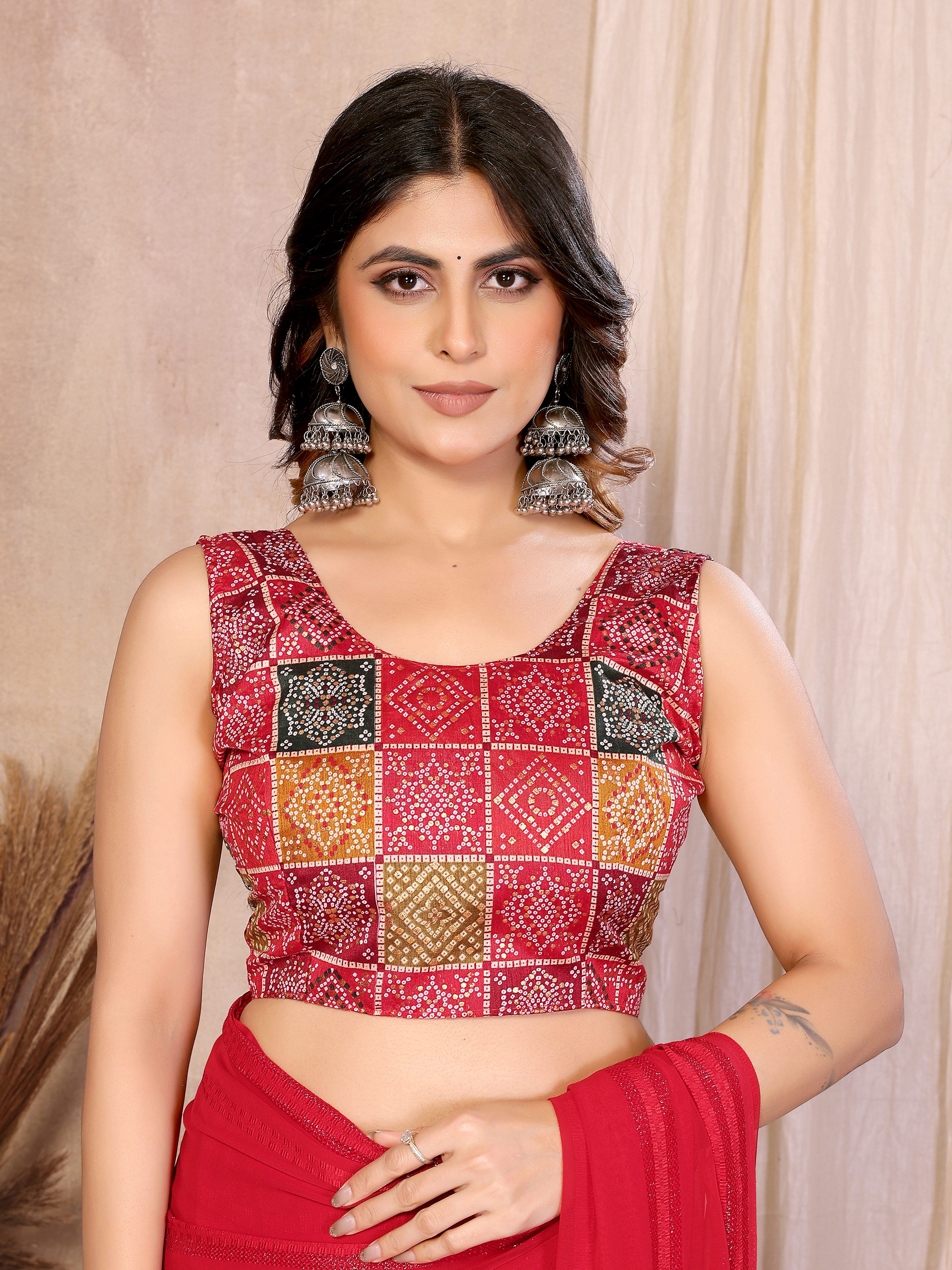 Georgette Silk Saree with Kaju Patta Pattern & Printed Foil Work Blouse