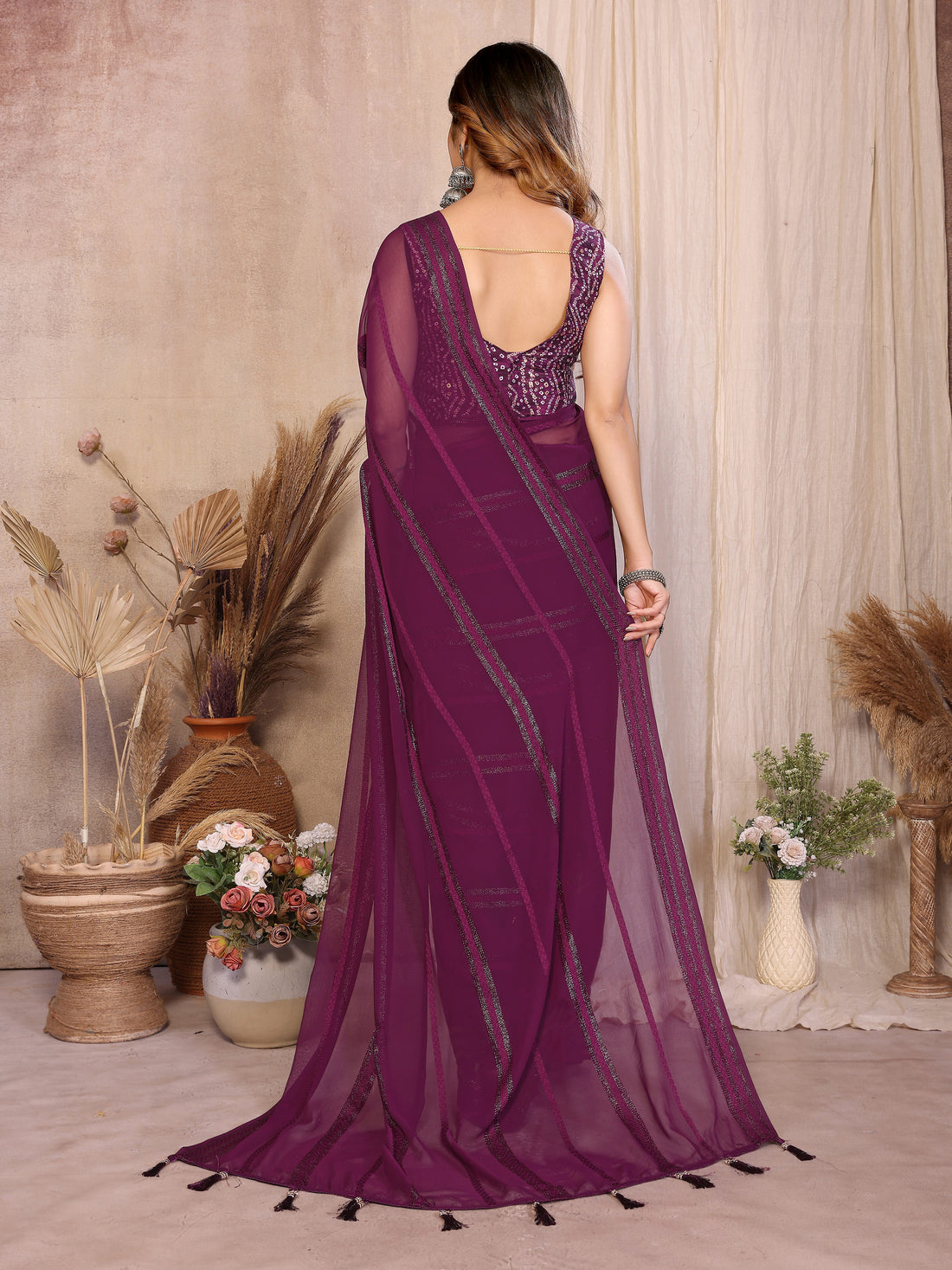 Georgette Silk Saree with Kaju Patta Pattern & Printed Foil Work Blouse