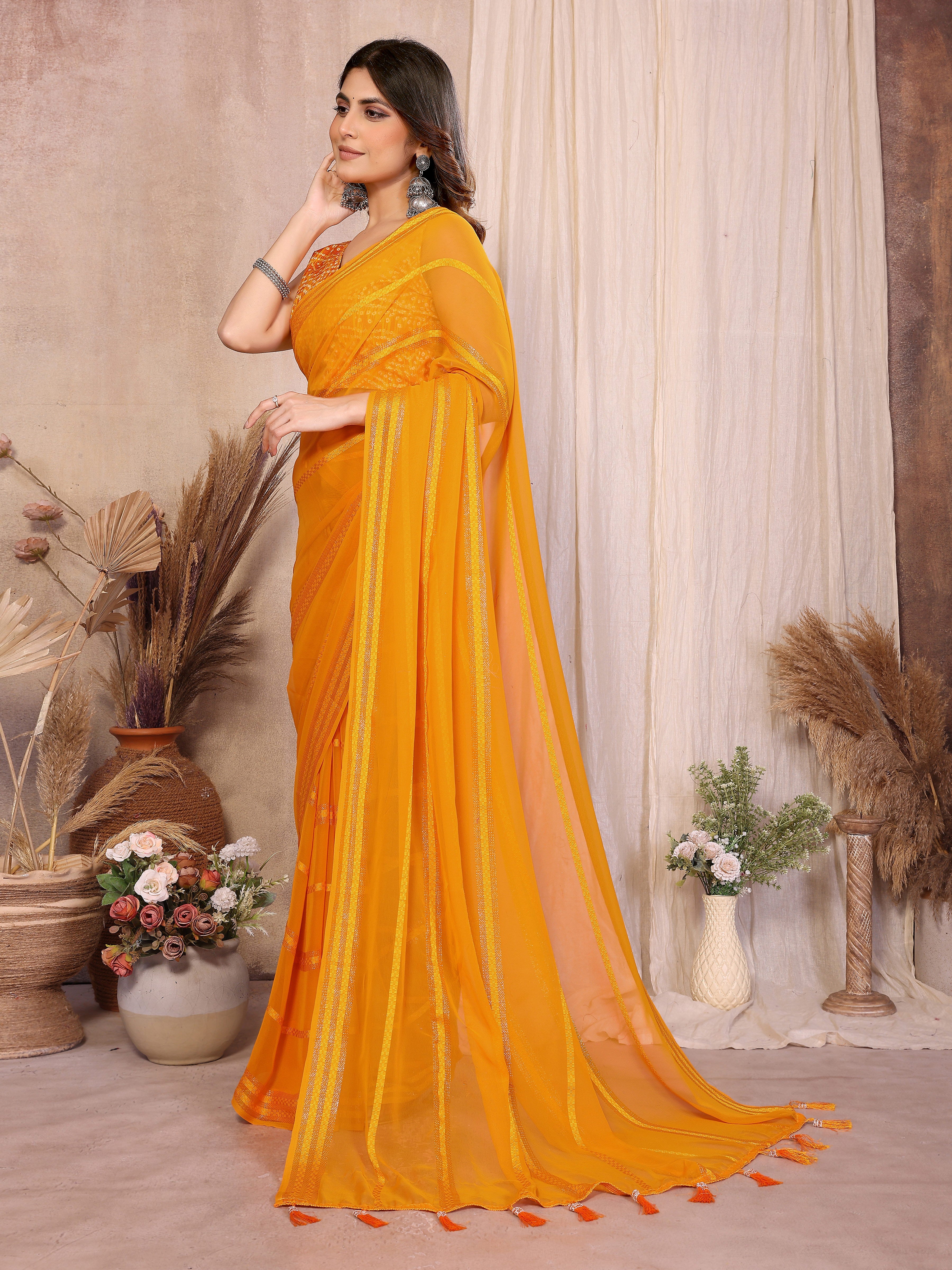 Georgette Silk Saree with Kaju Patta Pattern & Printed Foil Work Blouse