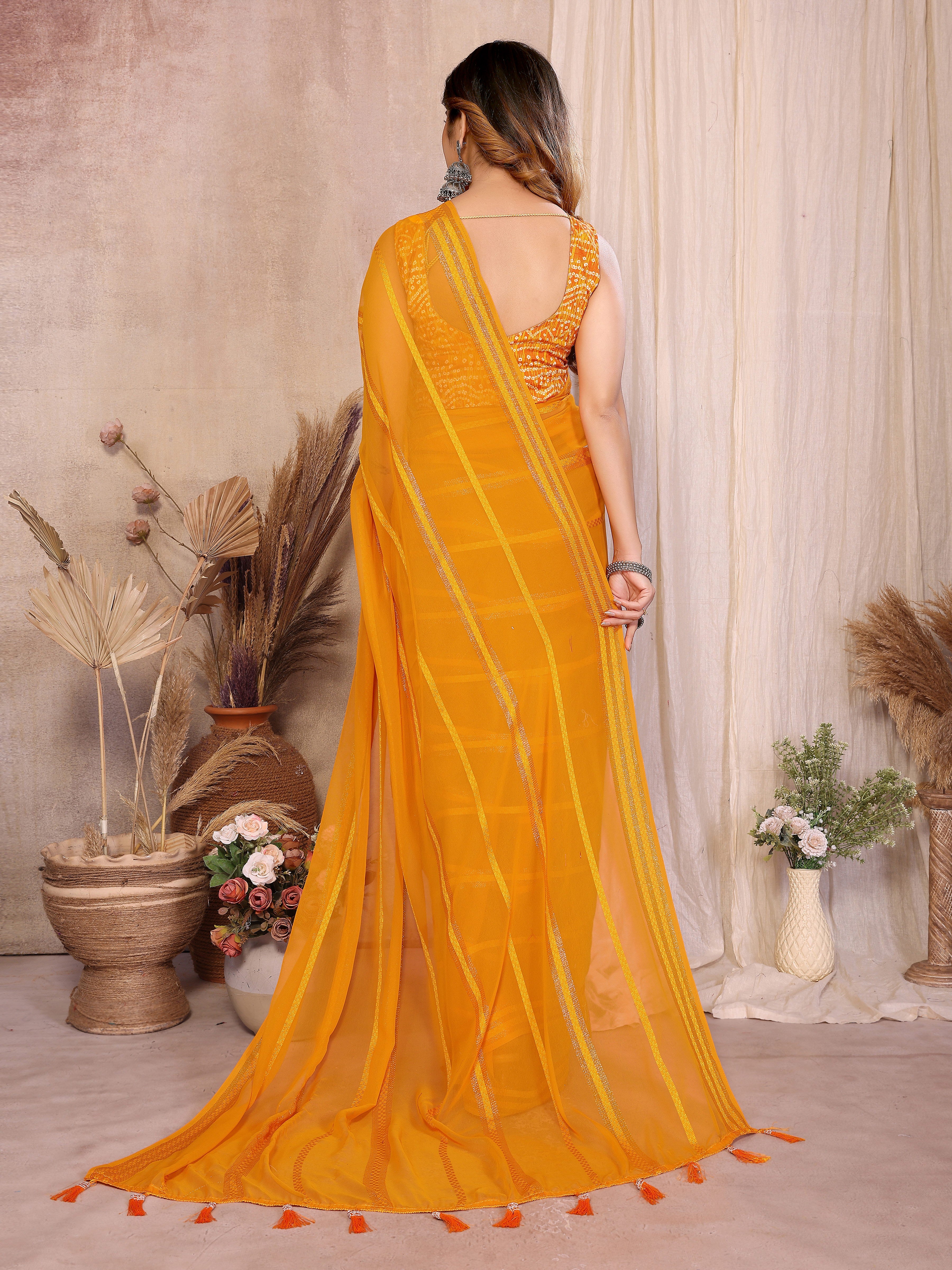 Georgette Silk Saree with Kaju Patta Pattern & Printed Foil Work Blouse