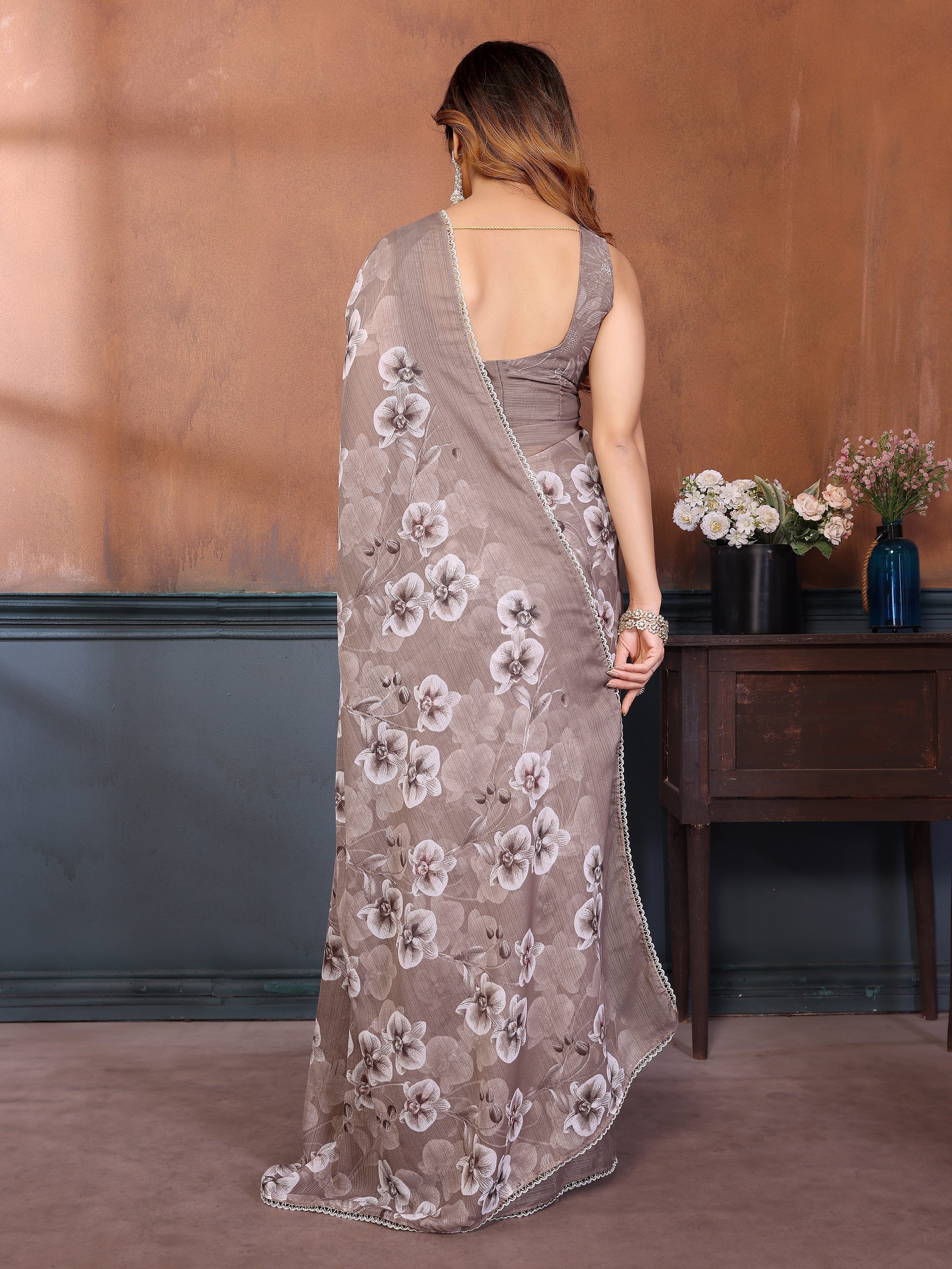 Sharmili Georgette Silk Printed Saree with Floral Print & Matching Unstitched Blouse