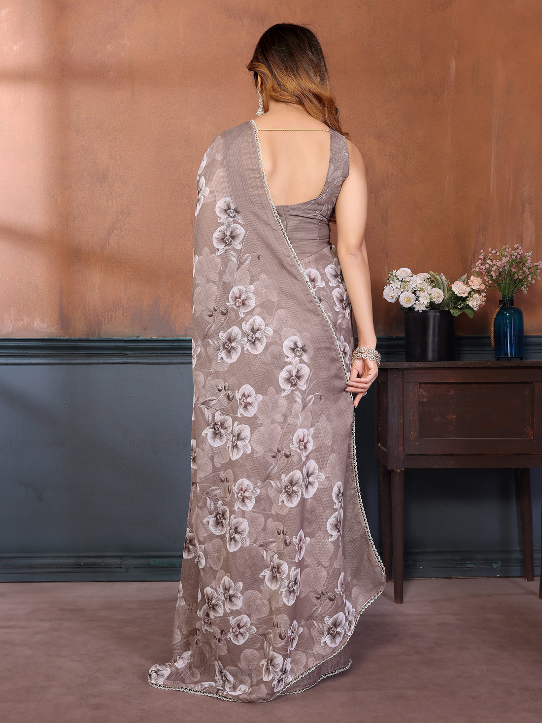 Sharmili Georgette Silk Printed Saree with Floral Print & Matching Unstitched Blouse