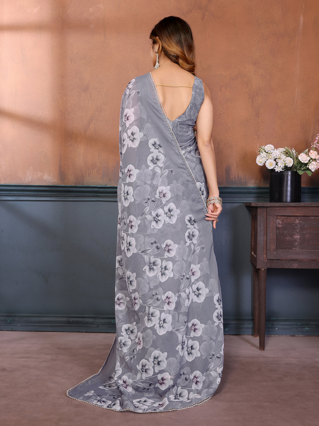 Sharmili Georgette Silk Printed Saree with Floral Print & Matching Unstitched Blouse