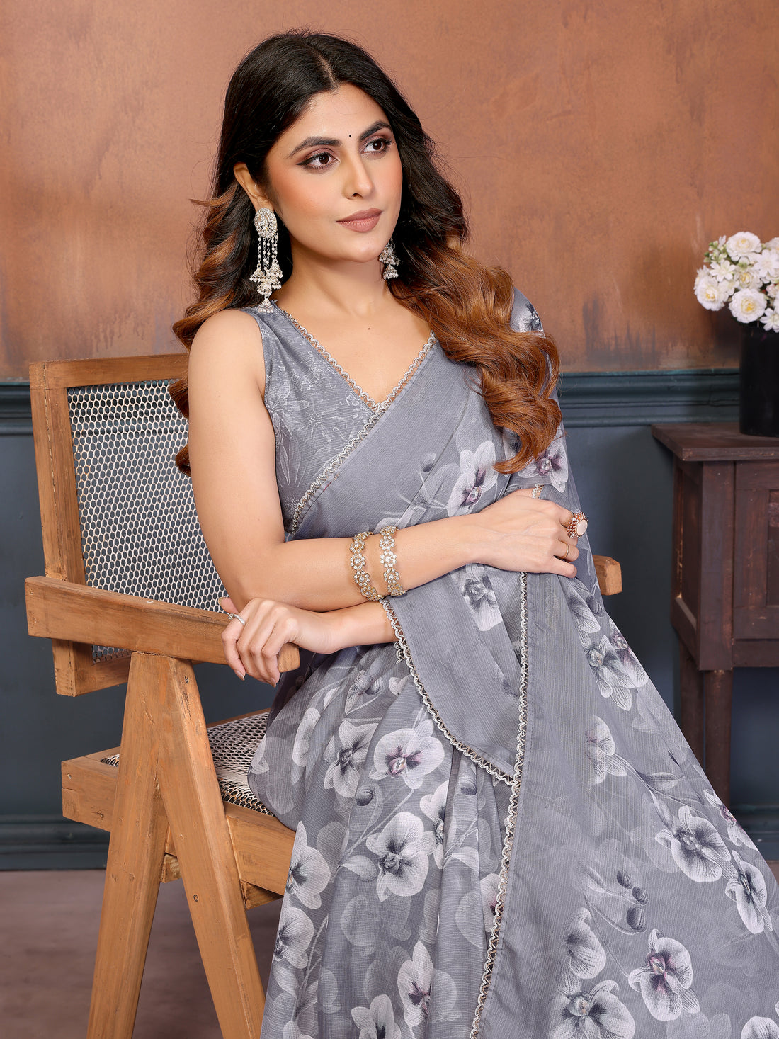 Sharmili Georgette Silk Printed Saree with Floral Print & Matching Unstitched Blouse