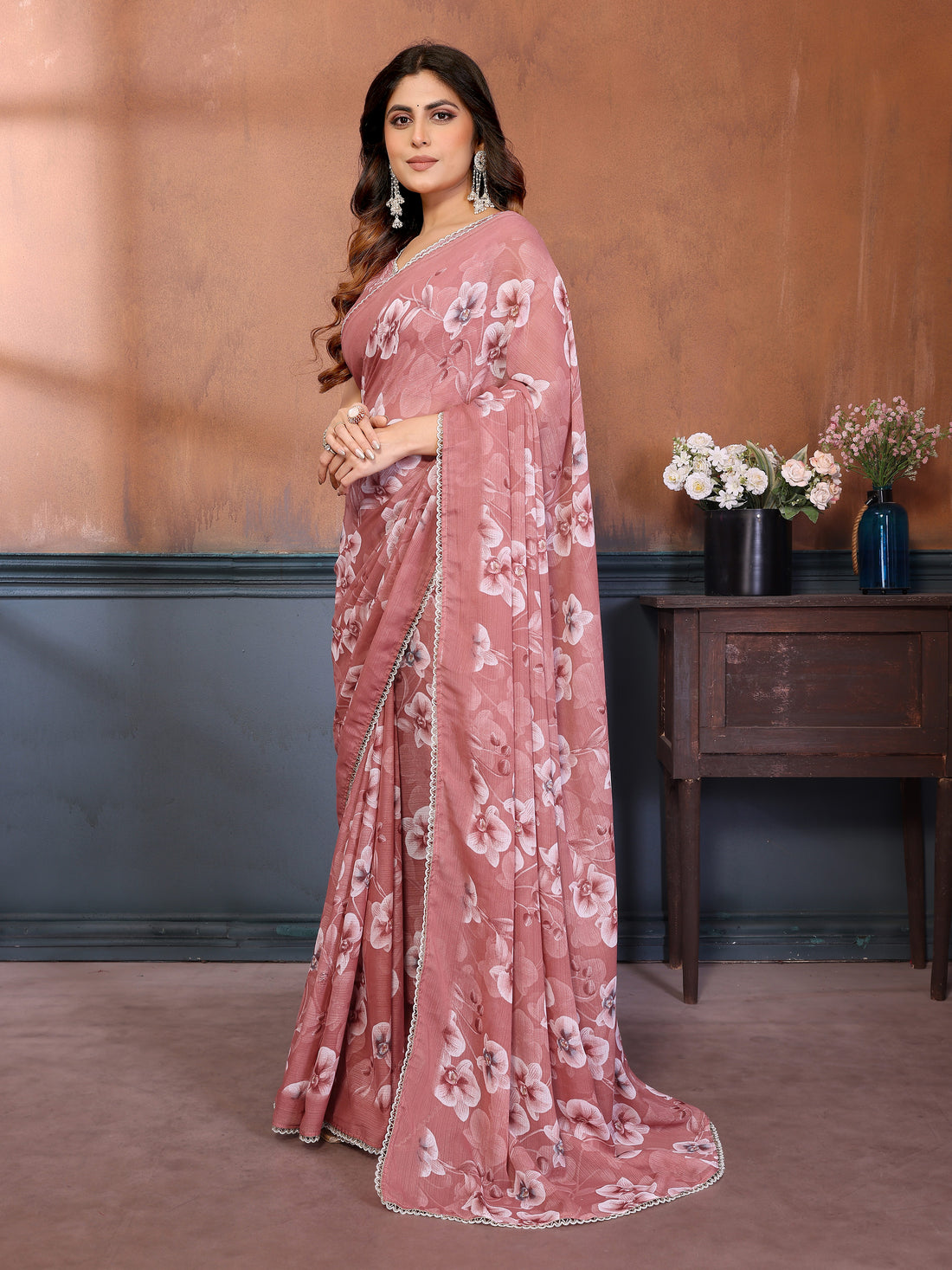 Sharmili Georgette Silk Printed Saree with Floral Print & Matching Unstitched Blouse