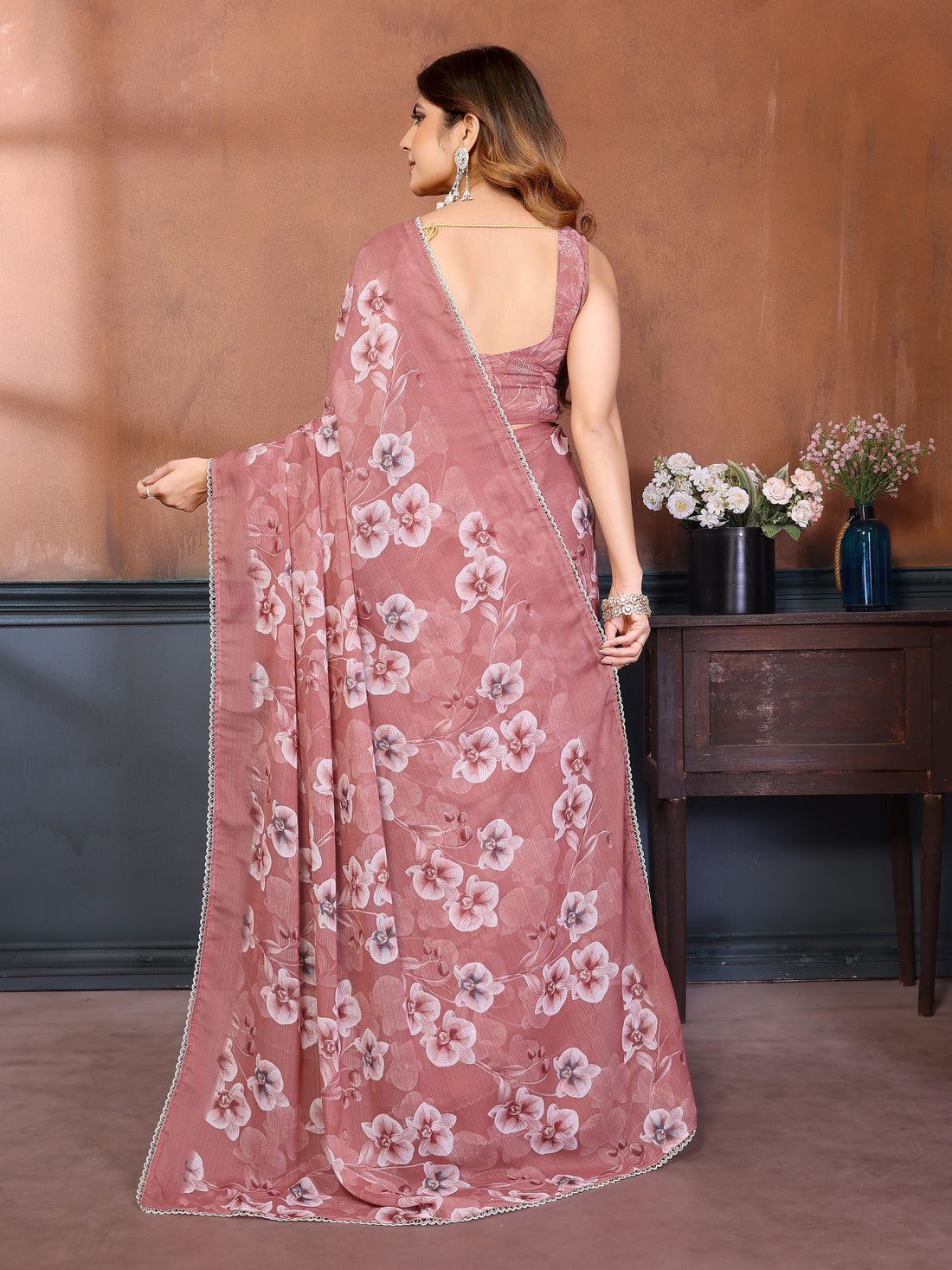 Sharmili Georgette Silk Printed Saree with Floral Print & Matching Unstitched Blouse