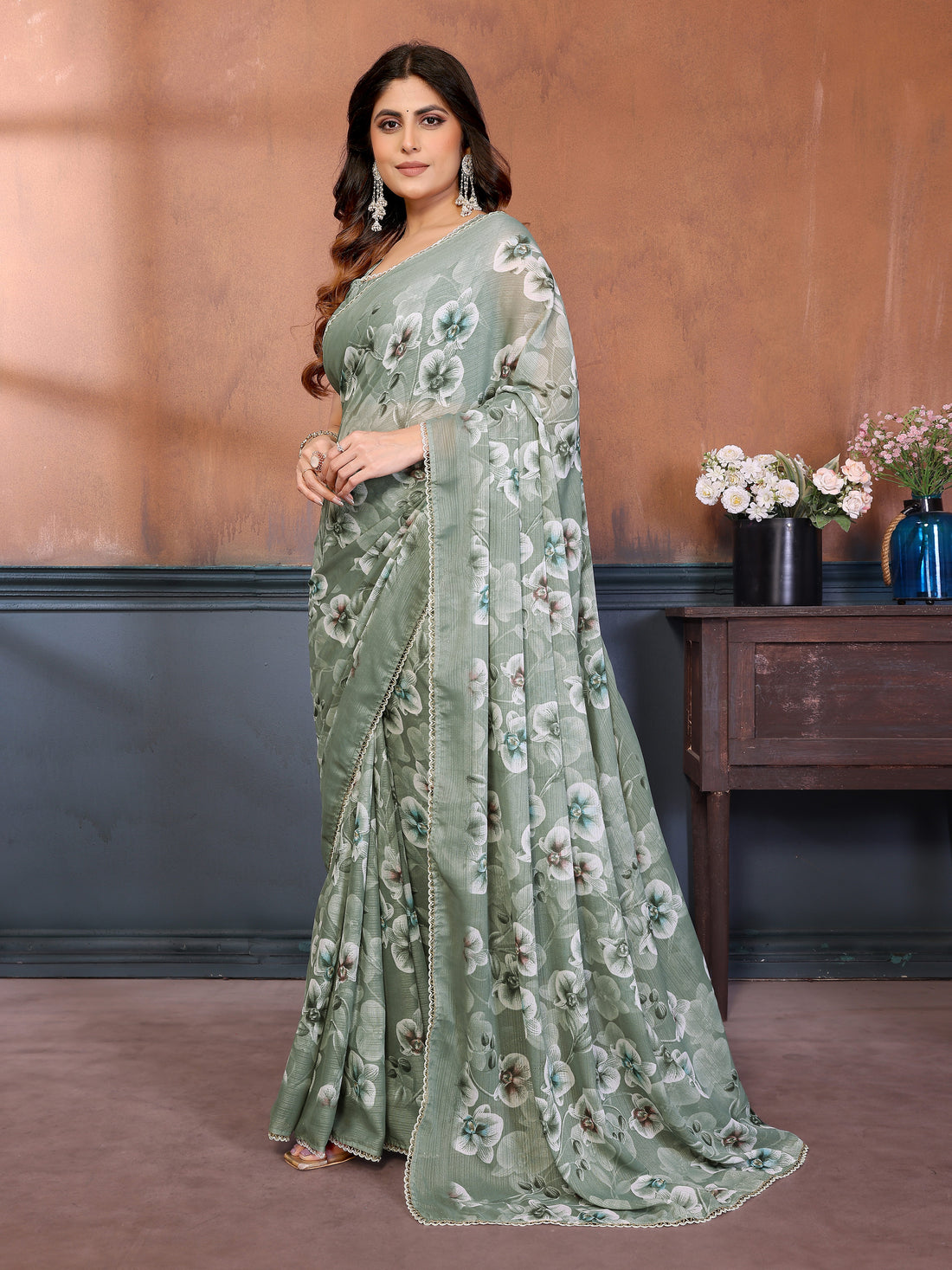 Sharmili Georgette Silk Printed Saree with Floral Print & Matching Unstitched Blouse