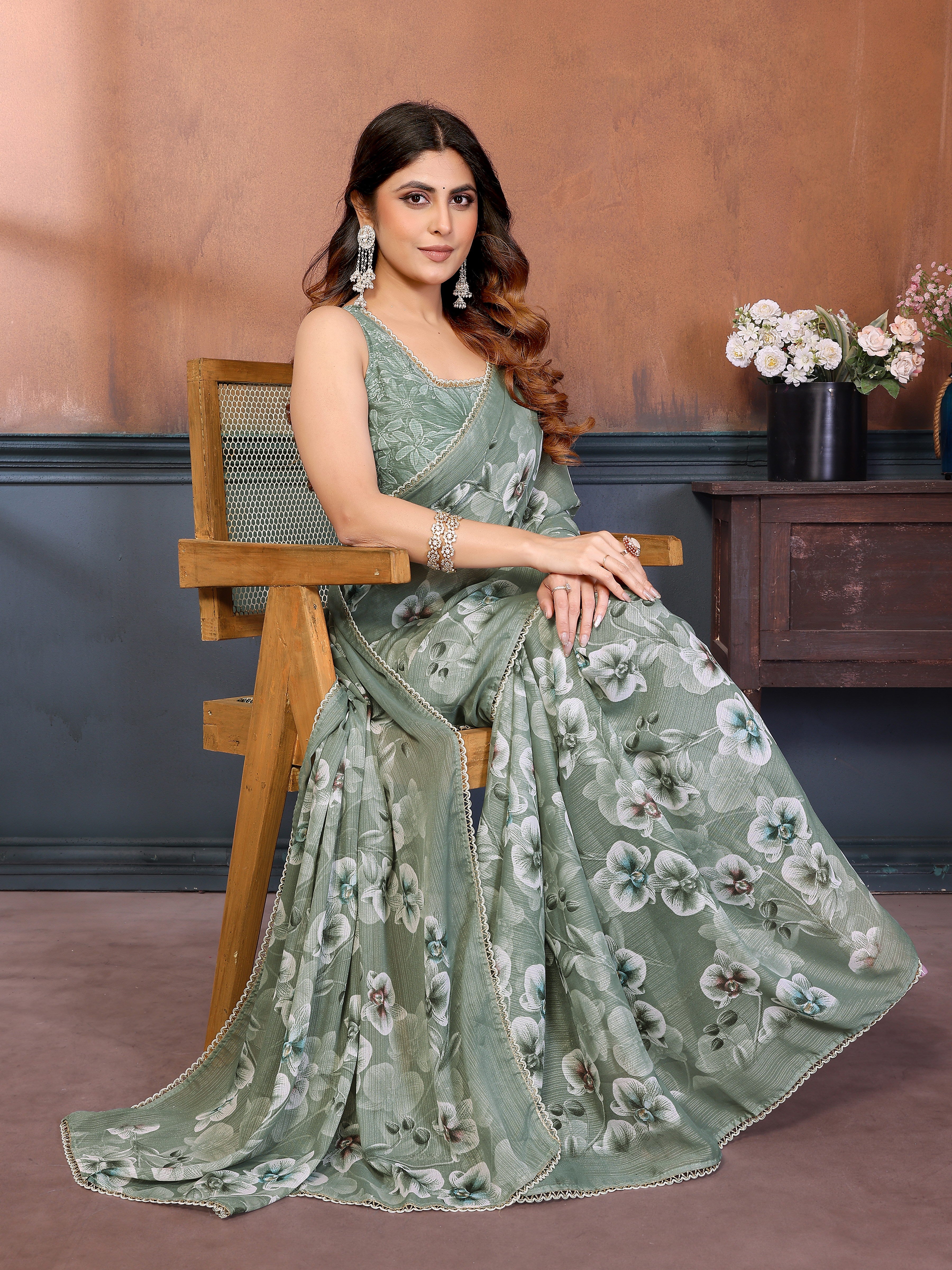 Sharmili Georgette Silk Printed Saree with Floral Print & Matching Unstitched Blouse