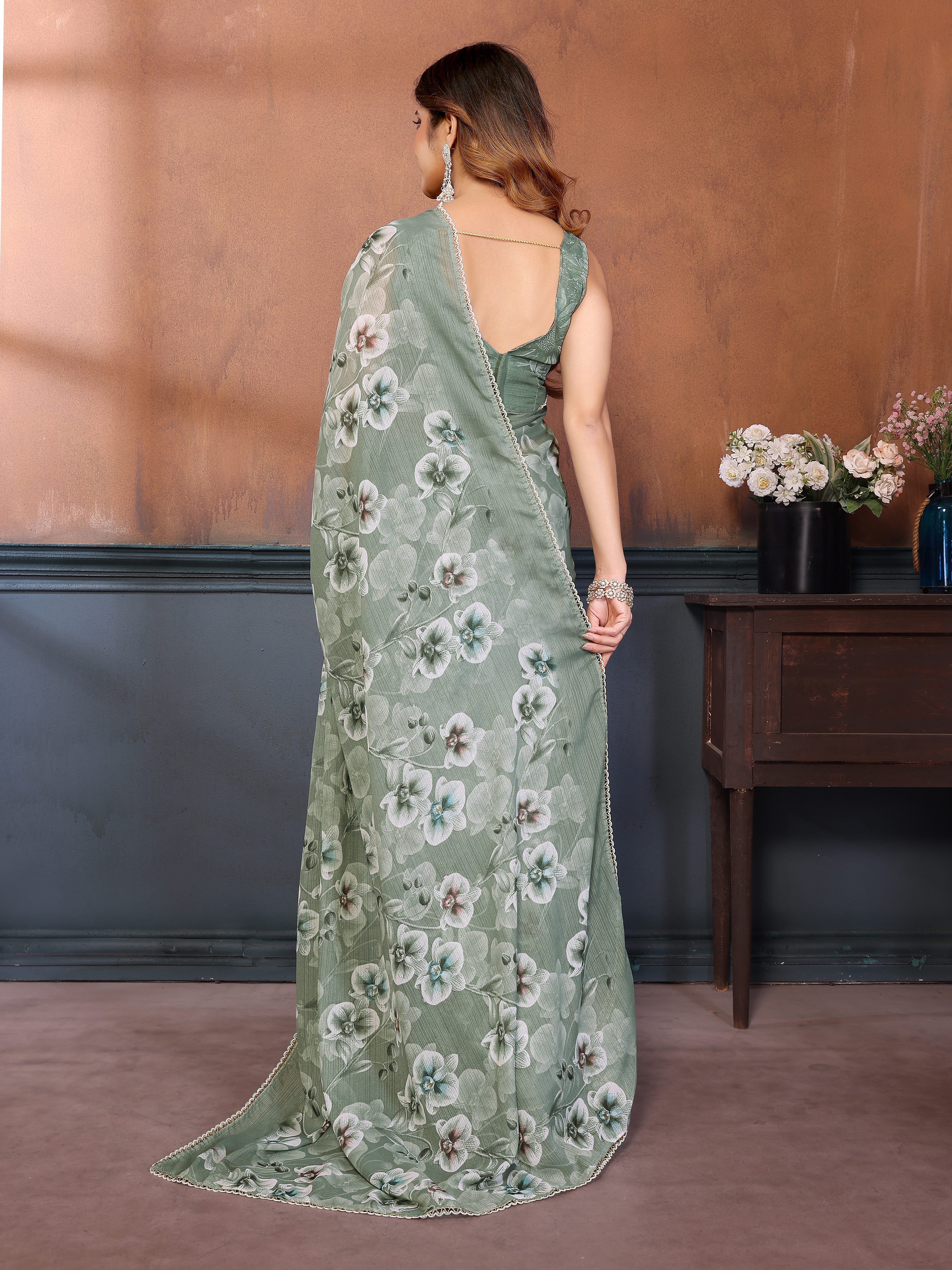 Sharmili Georgette Silk Printed Saree with Floral Print & Matching Unstitched Blouse