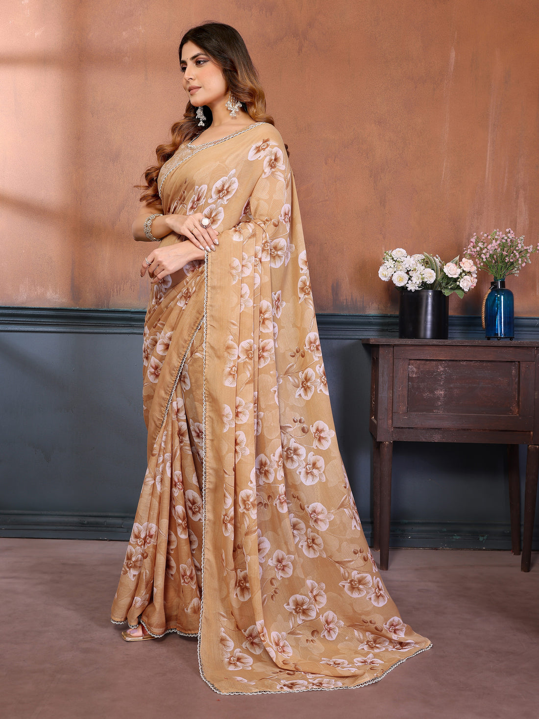 Sharmili Georgette Silk Printed Saree with Floral Print & Matching Unstitched Blouse