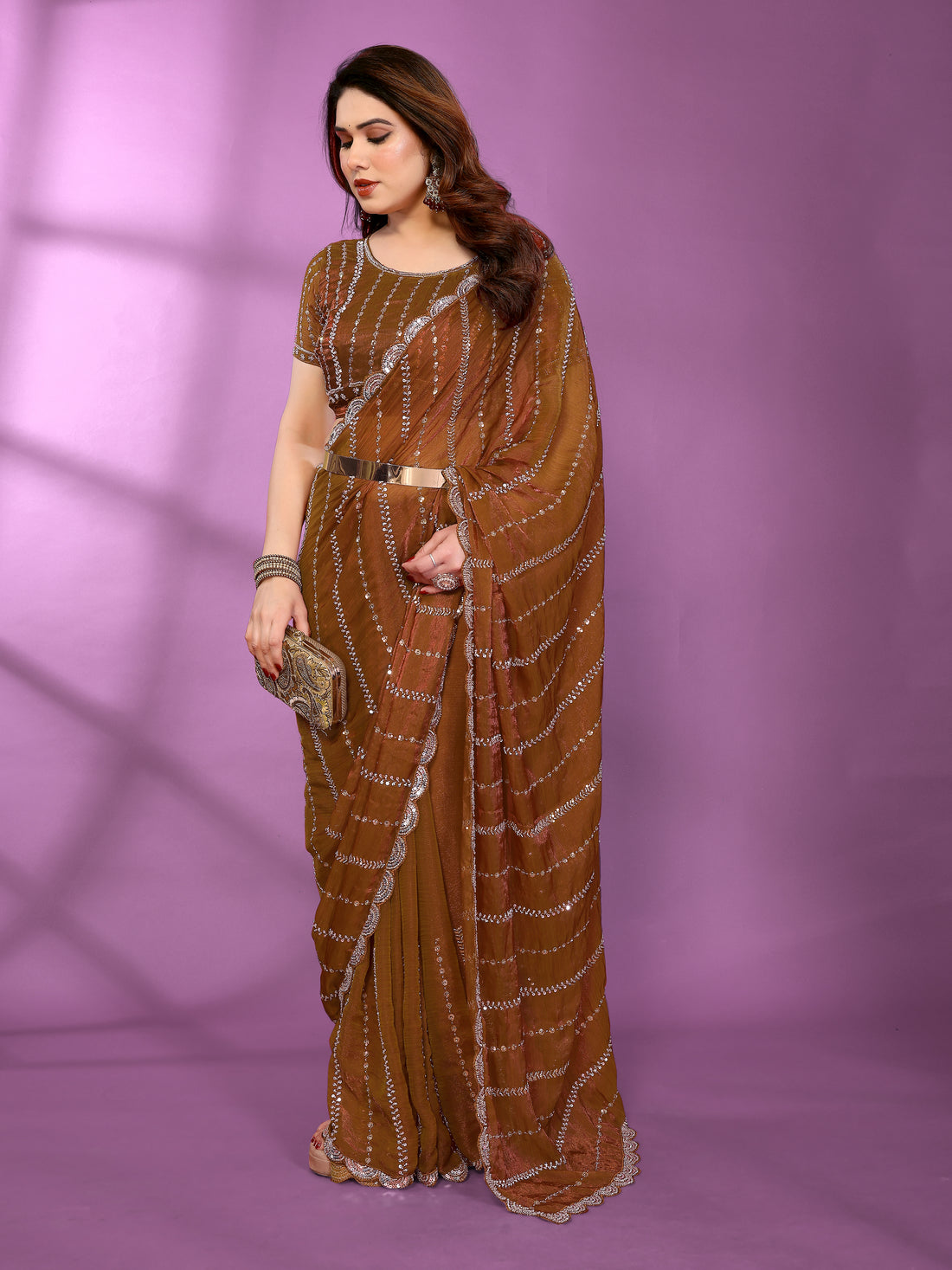 Satin Silk Saree with Original Beads Work & Matching Beads Work Blouse