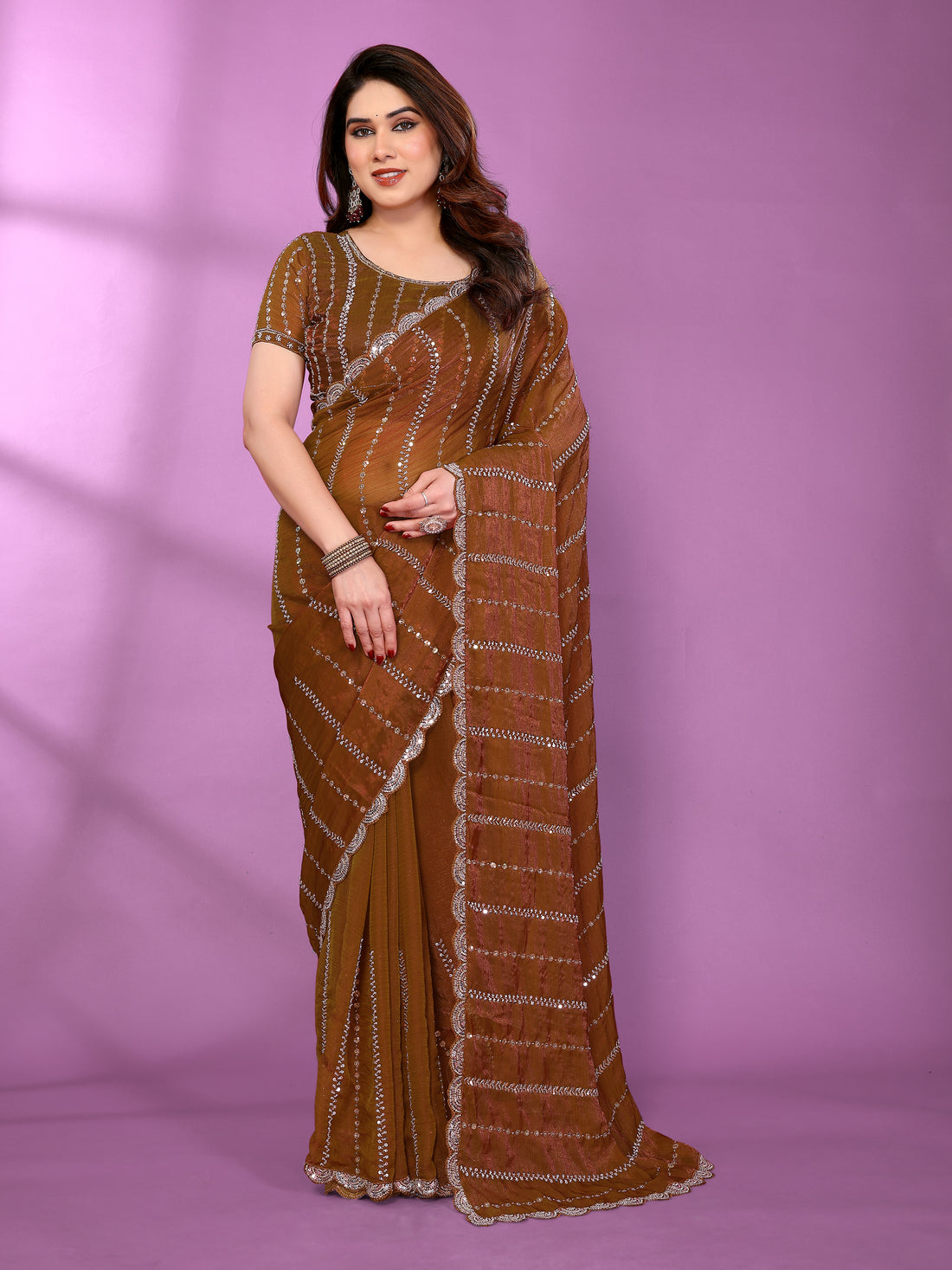 Satin Silk Saree with Original Beads Work & Matching Beads Work Blouse