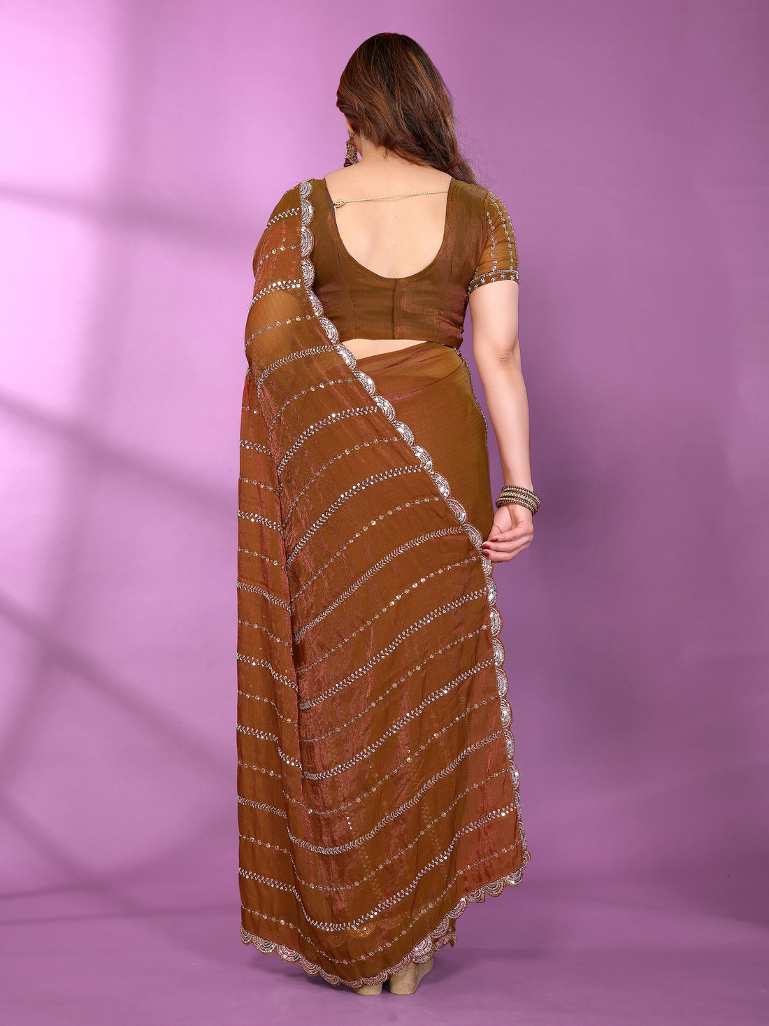 Satin Silk Saree with Original Beads Work & Matching Beads Work Blouse